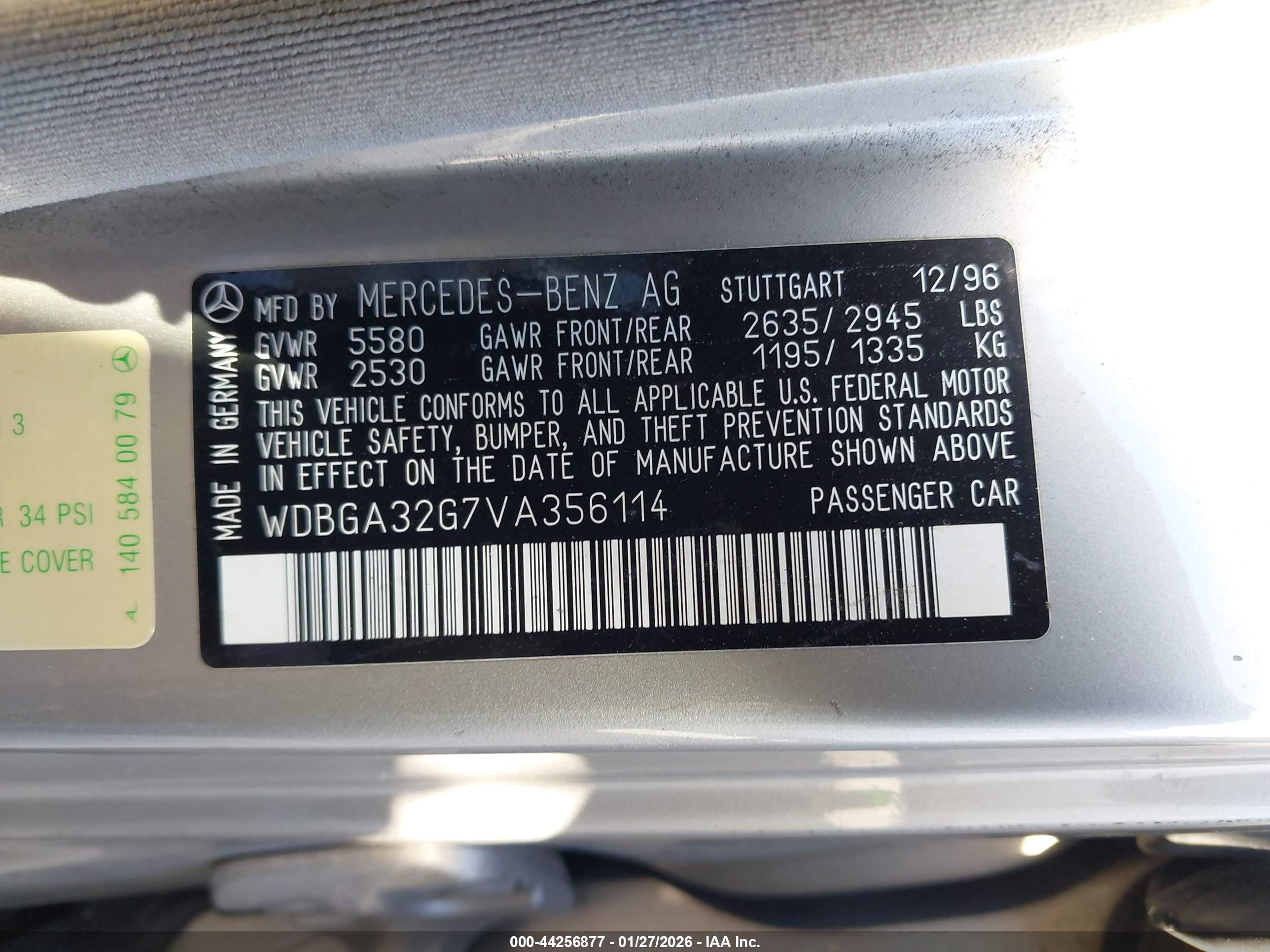 1997 Mercedes-benz S 320 Base Swb Золотой vin: WDBGA32G7VA356114