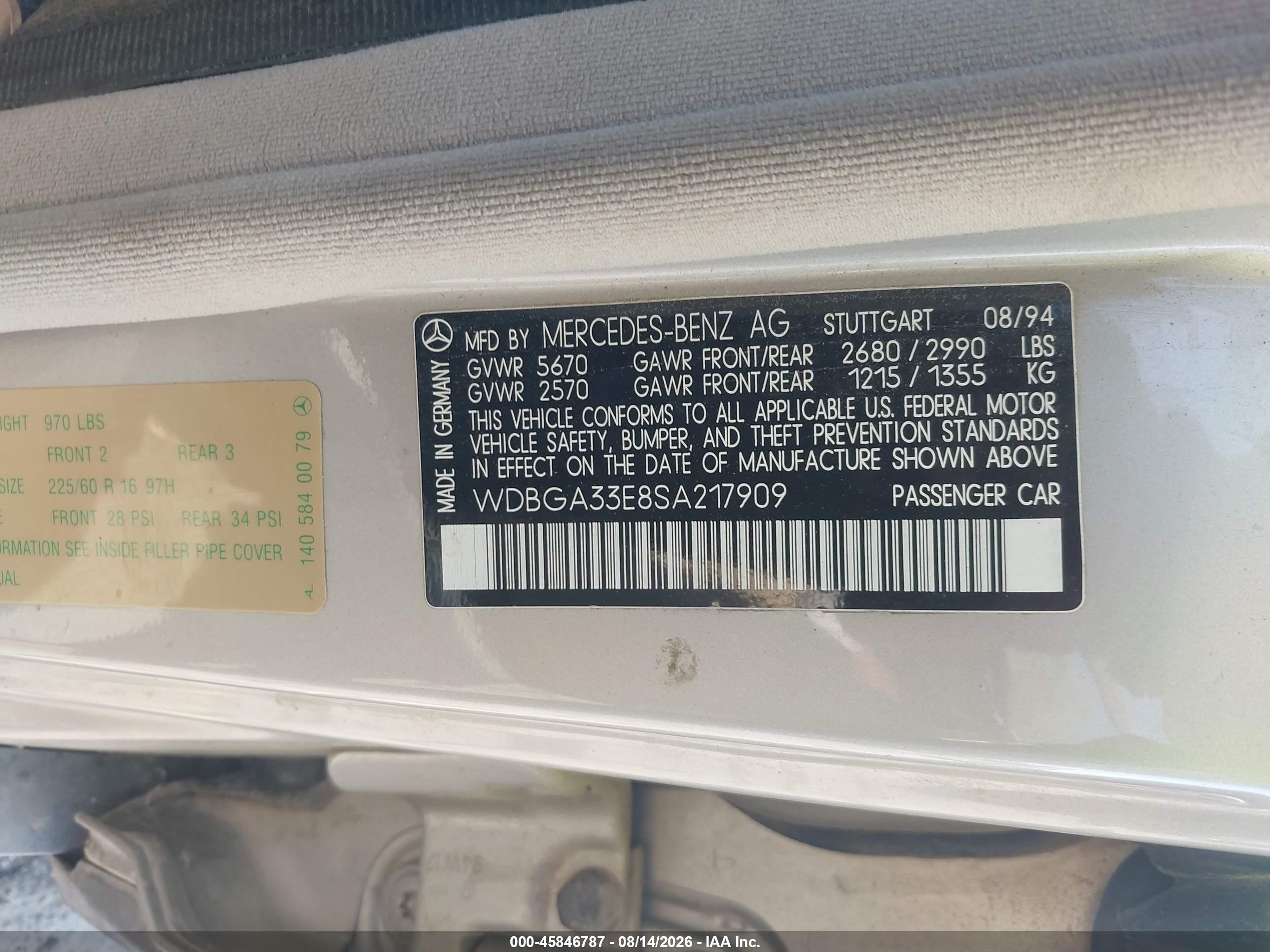 1995 Mercedes-benz S 320 Champagne vin: WDBGA33E8SA217909