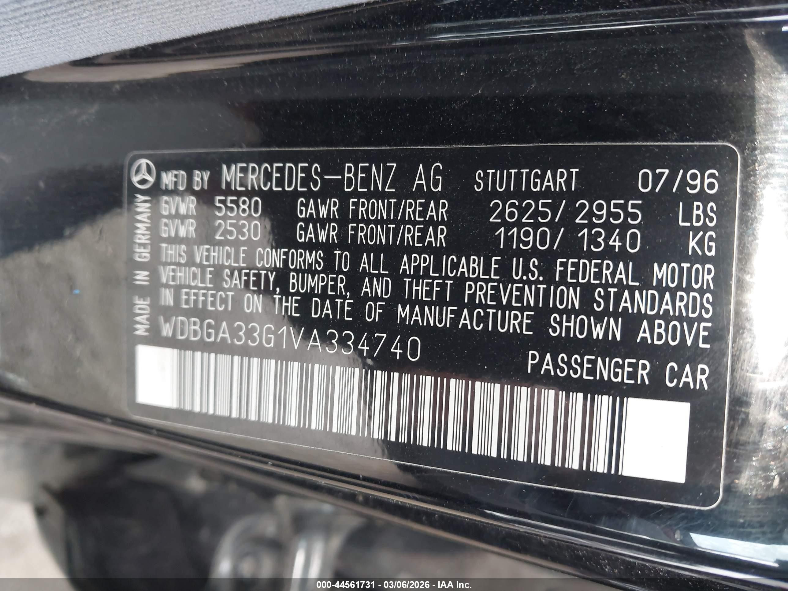 1997 Mercedes-benz S 320 Base Lwb Черный vin: WDBGA33G1VA334740