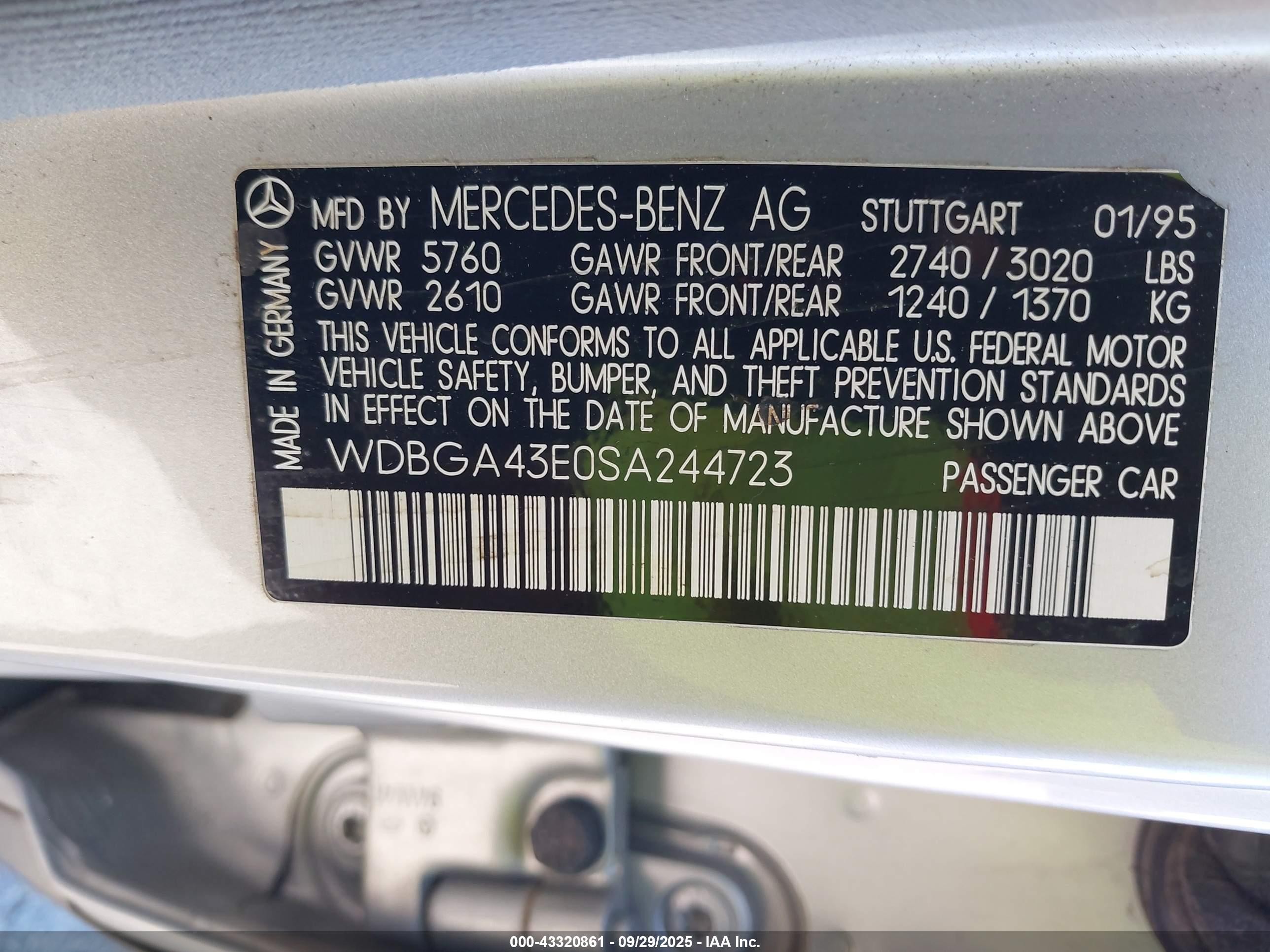 1995 Mercedes-benz S 420 Gray vin: WDBGA43E0SA244723