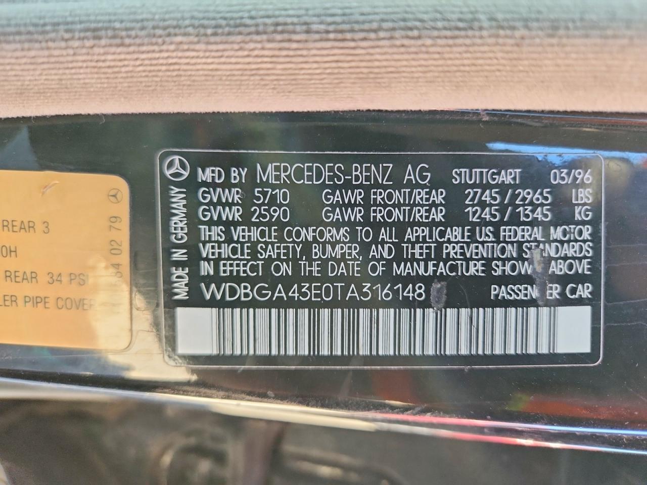 1996 Mercedes-benz S 420 Black vin: WDBGA43E0TA316148