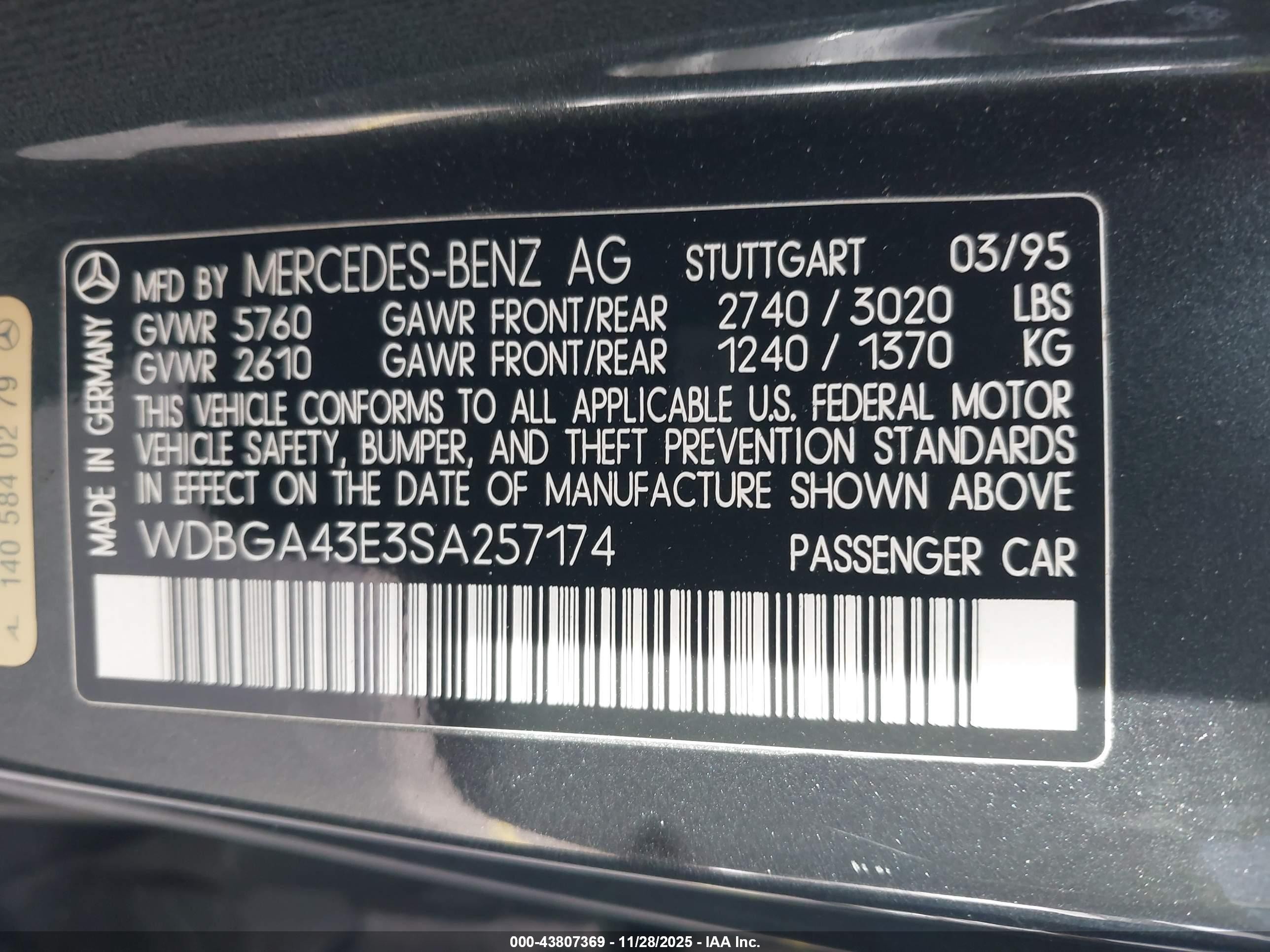 1995 Mercedes-benz S 420 Gray vin: WDBGA43E3SA257174