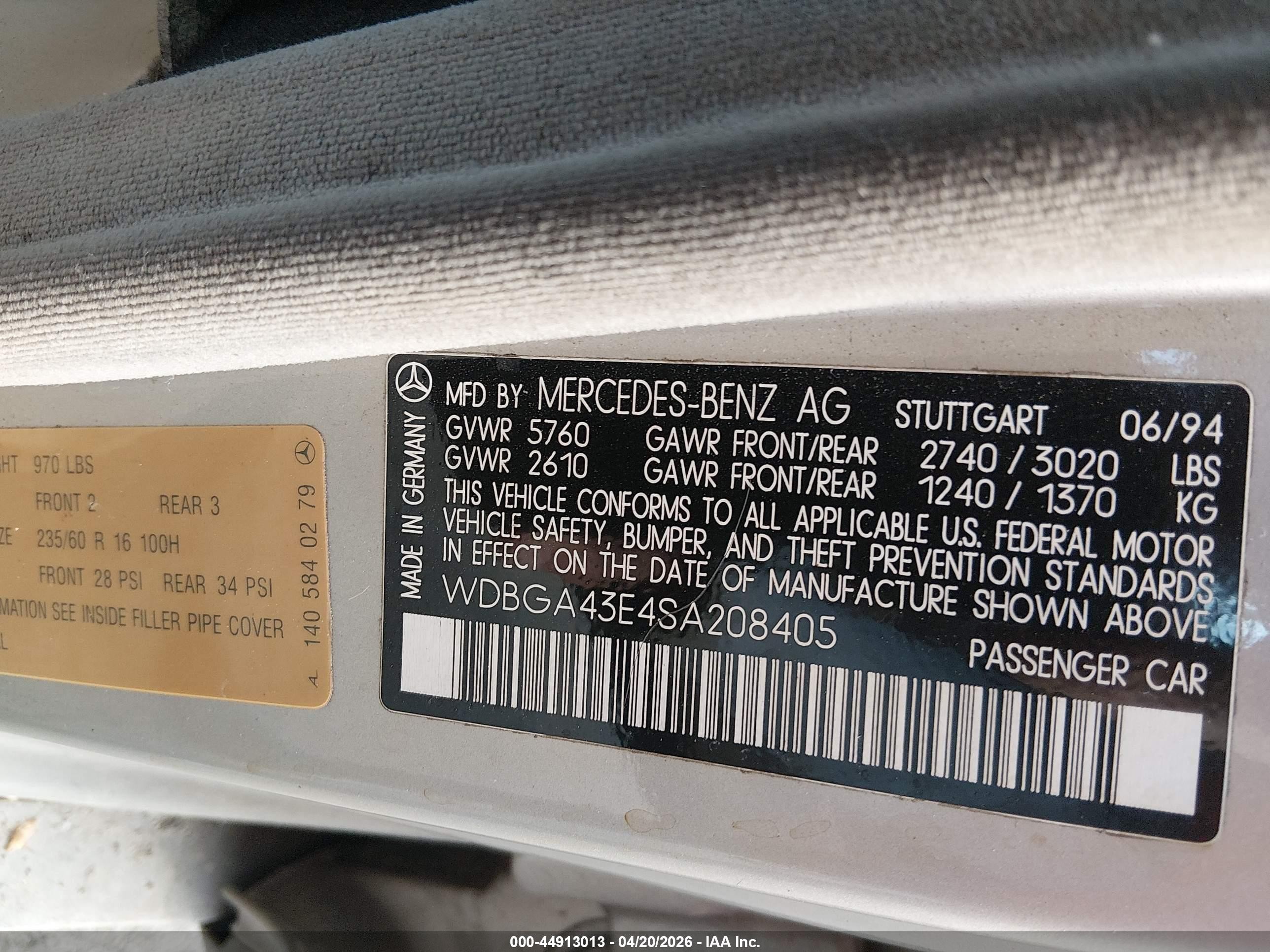 1995 Mercedes-benz S 420 Золотой vin: WDBGA43E4SA208405