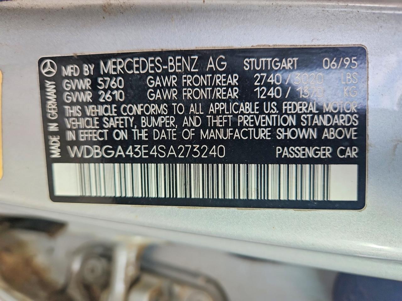 1995 Mercedes-benz S 420 Silver vin: WDBGA43E4SA273240