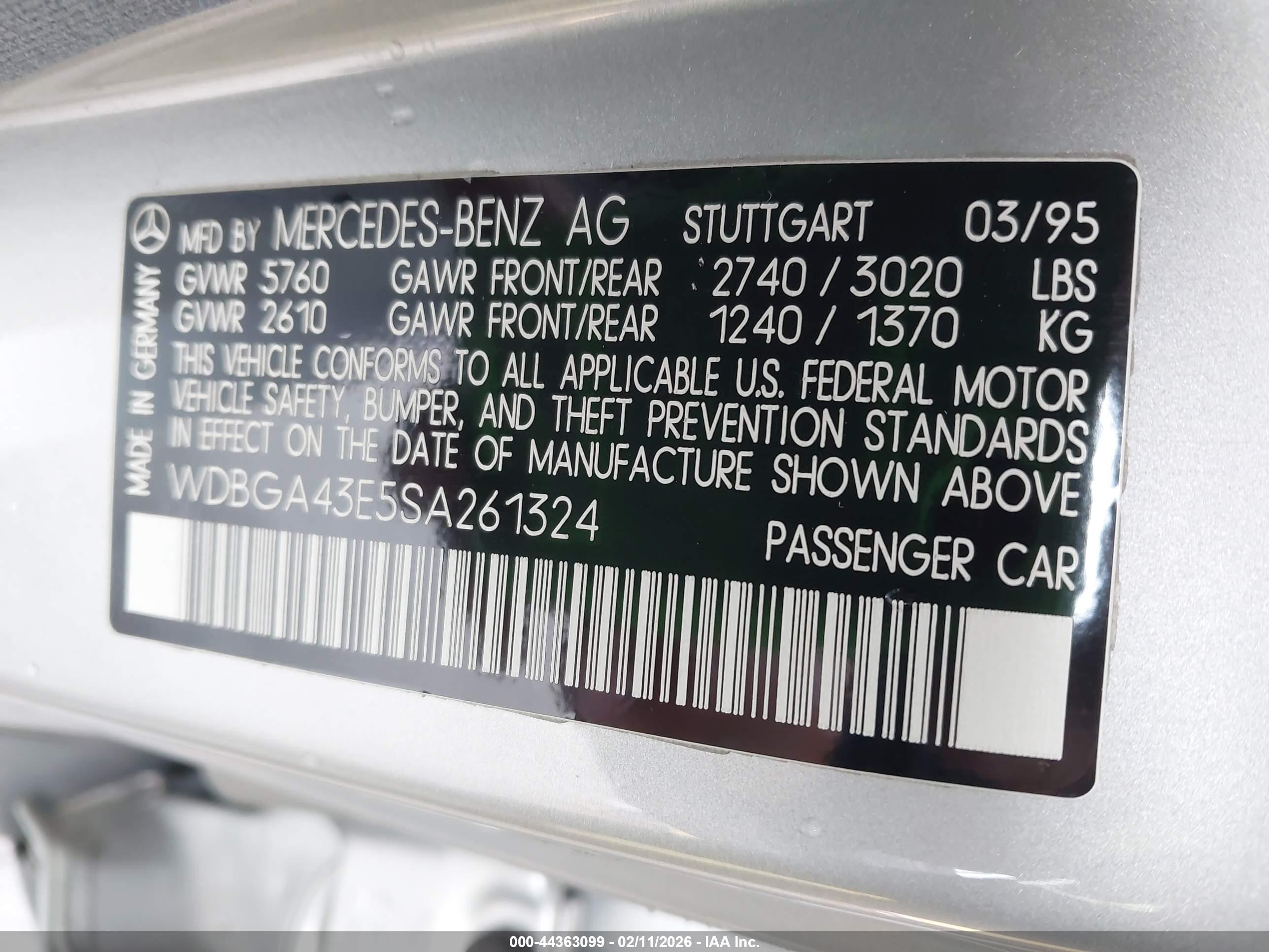 1995 Mercedes-benz S 420 Silver vin: WDBGA43E5SA261324