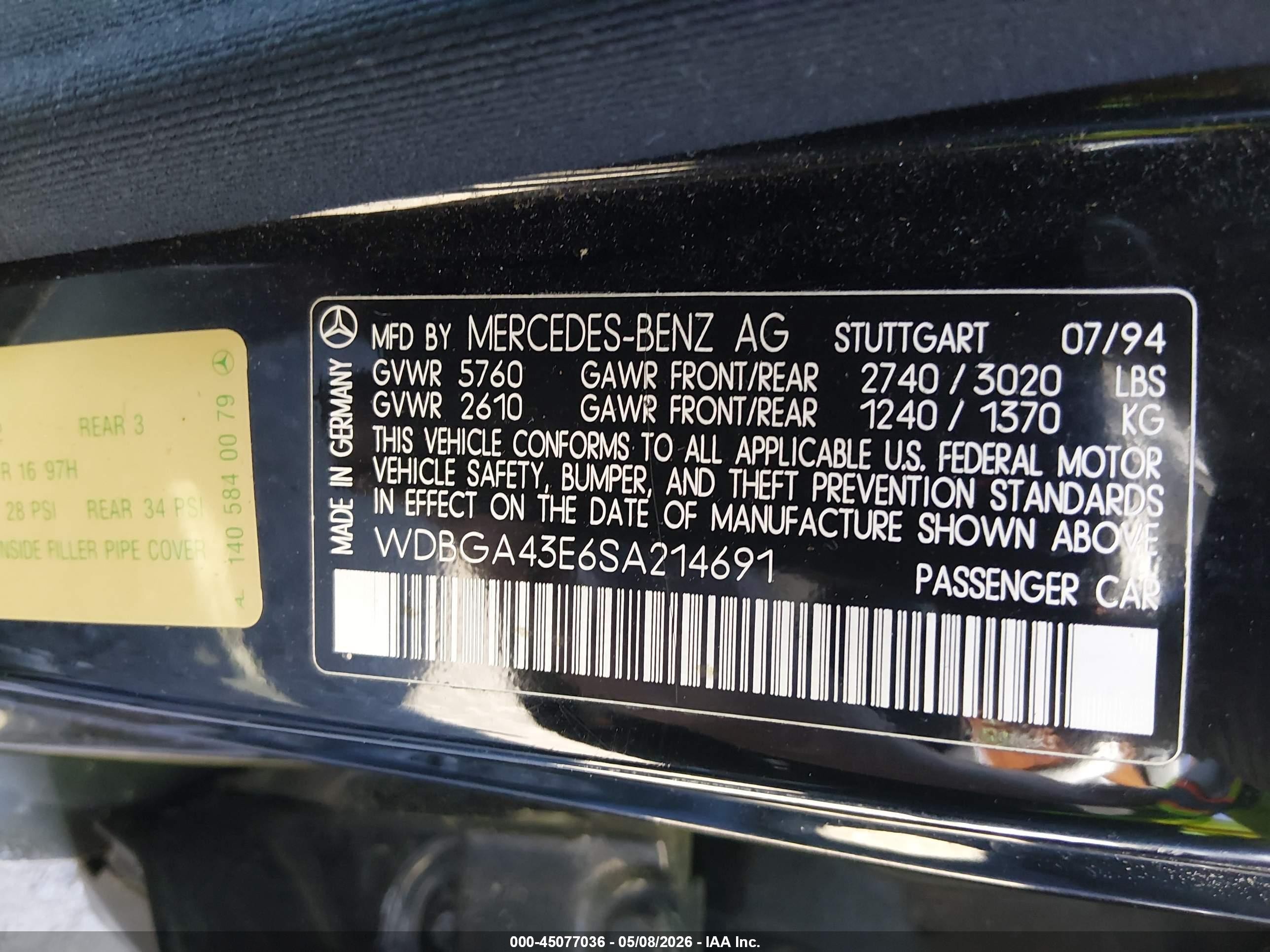 1995 Mercedes-benz S 420 Black vin: WDBGA43E6SA214691