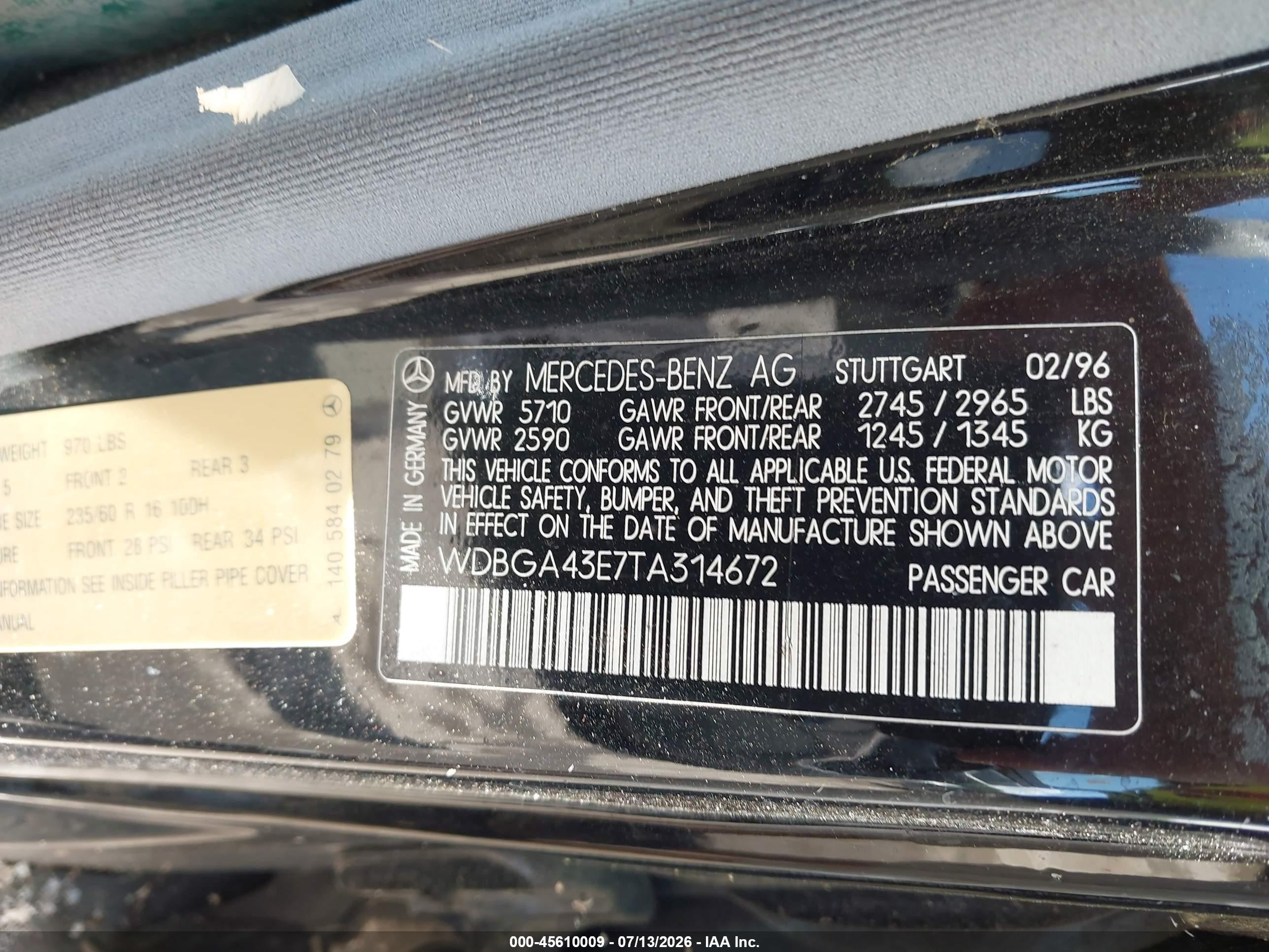 1996 Mercedes-benz S 420 Black vin: WDBGA43E7TA314672