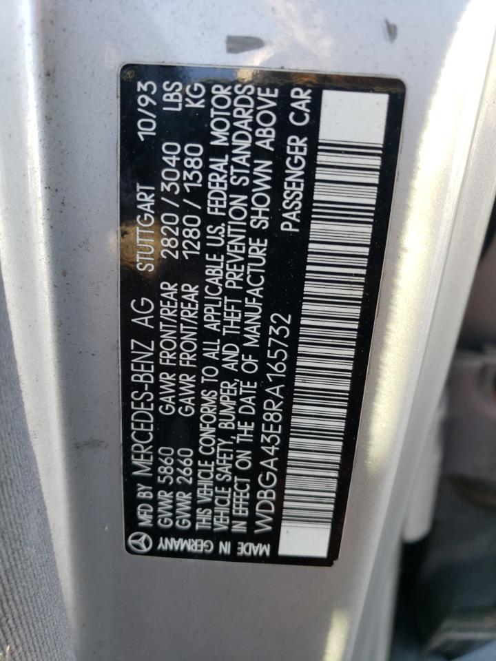 1994 Mercedes-benz S 420 Silver vin: WDBGA43E8RA165732