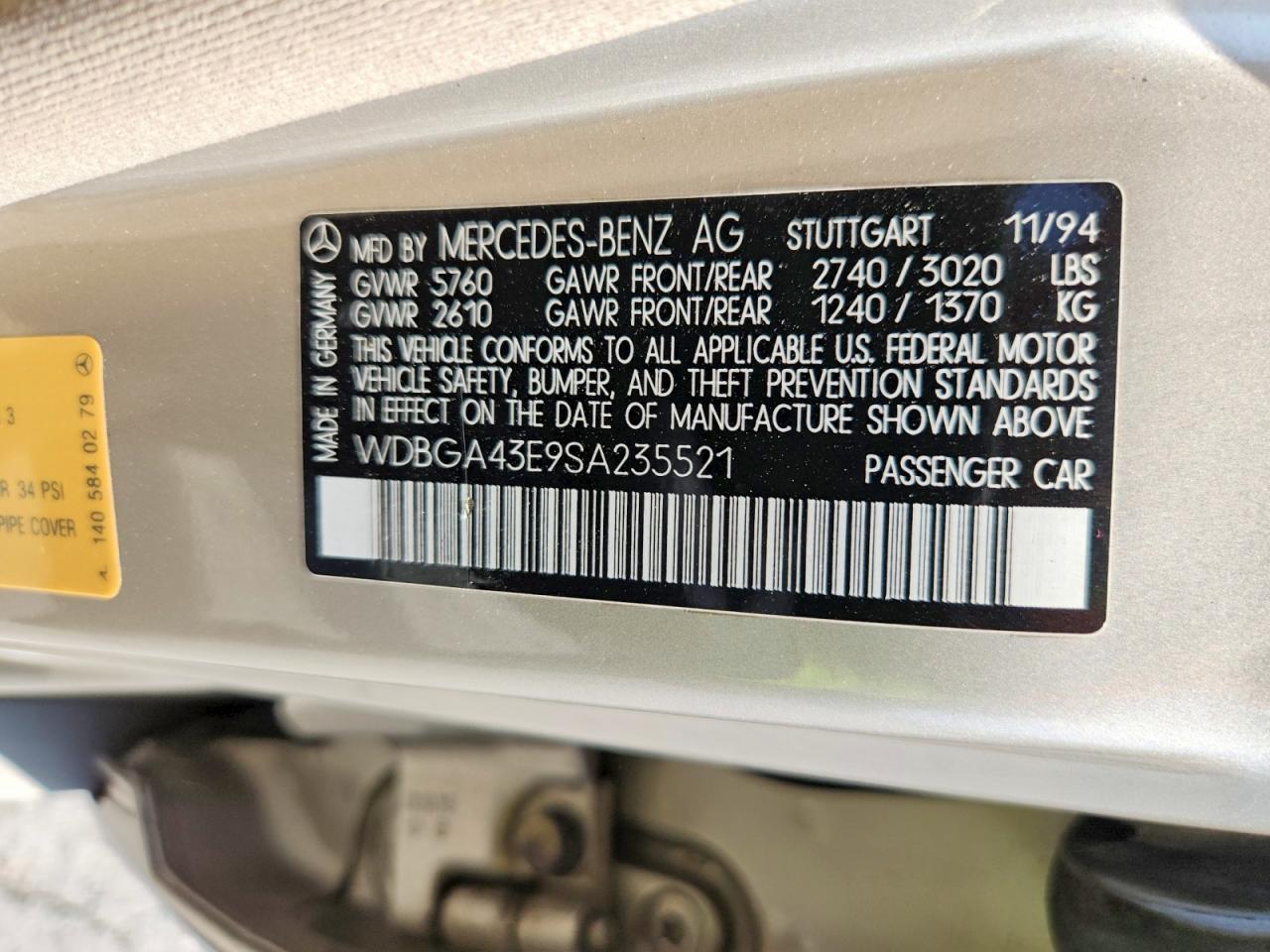 1995 Mercedes-benz S 420 Gold vin: WDBGA43E9SA235521