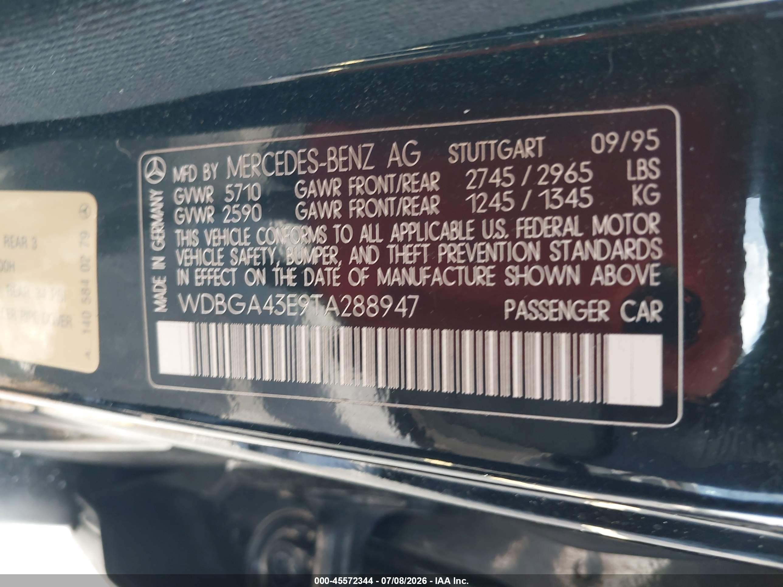 1996 Mercedes-benz S 420 Black vin: WDBGA43E9TA288947