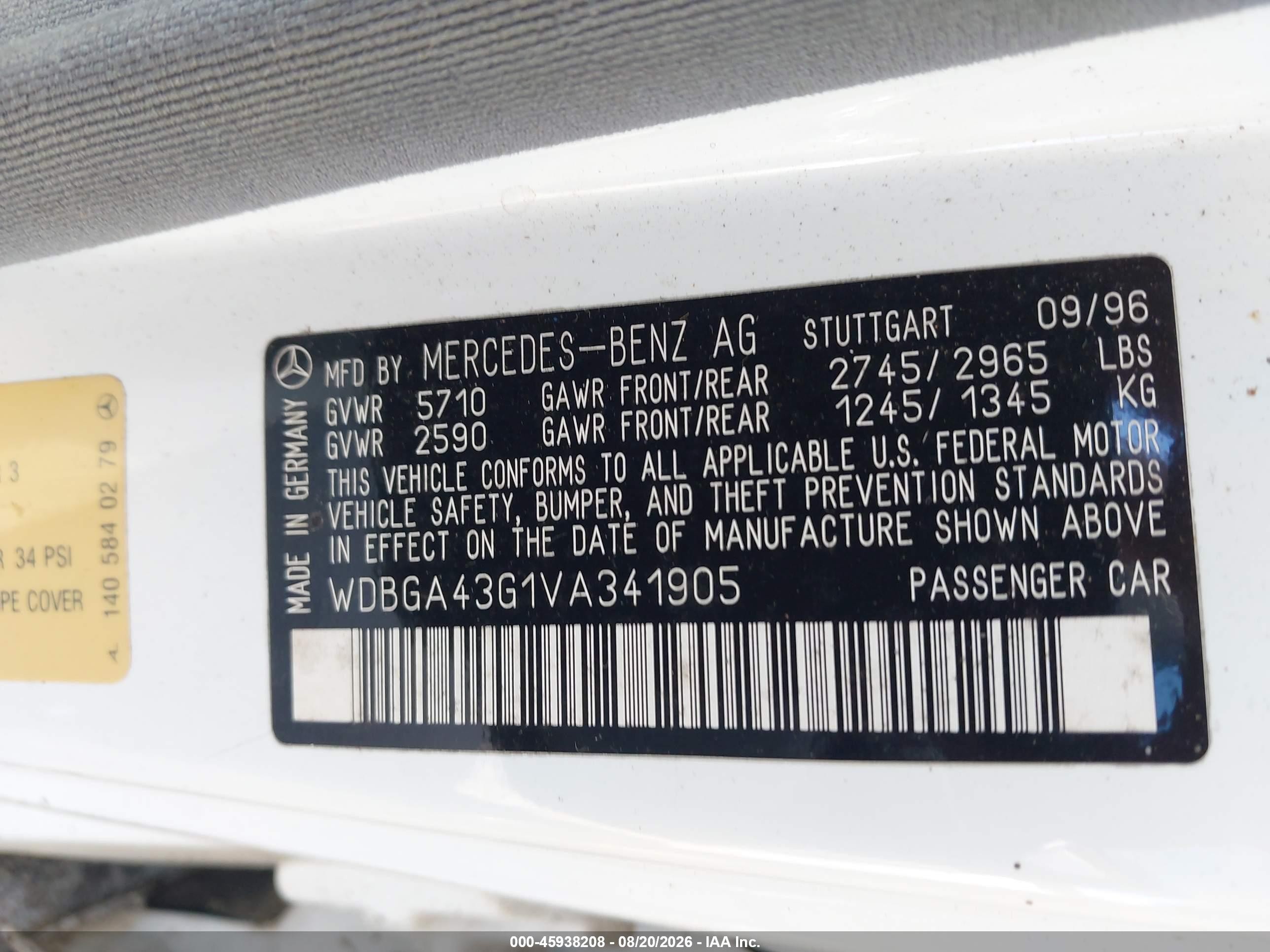 1997 Mercedes-benz S 420   White vin: WDBGA43G1VA341905