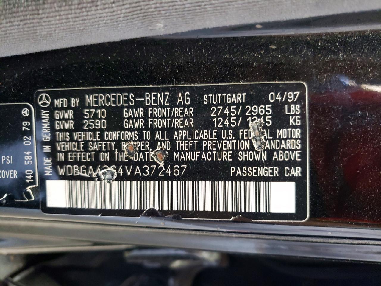 1997 Mercedes-benz S 420 Черный vin: WDBGA43G4VA372467