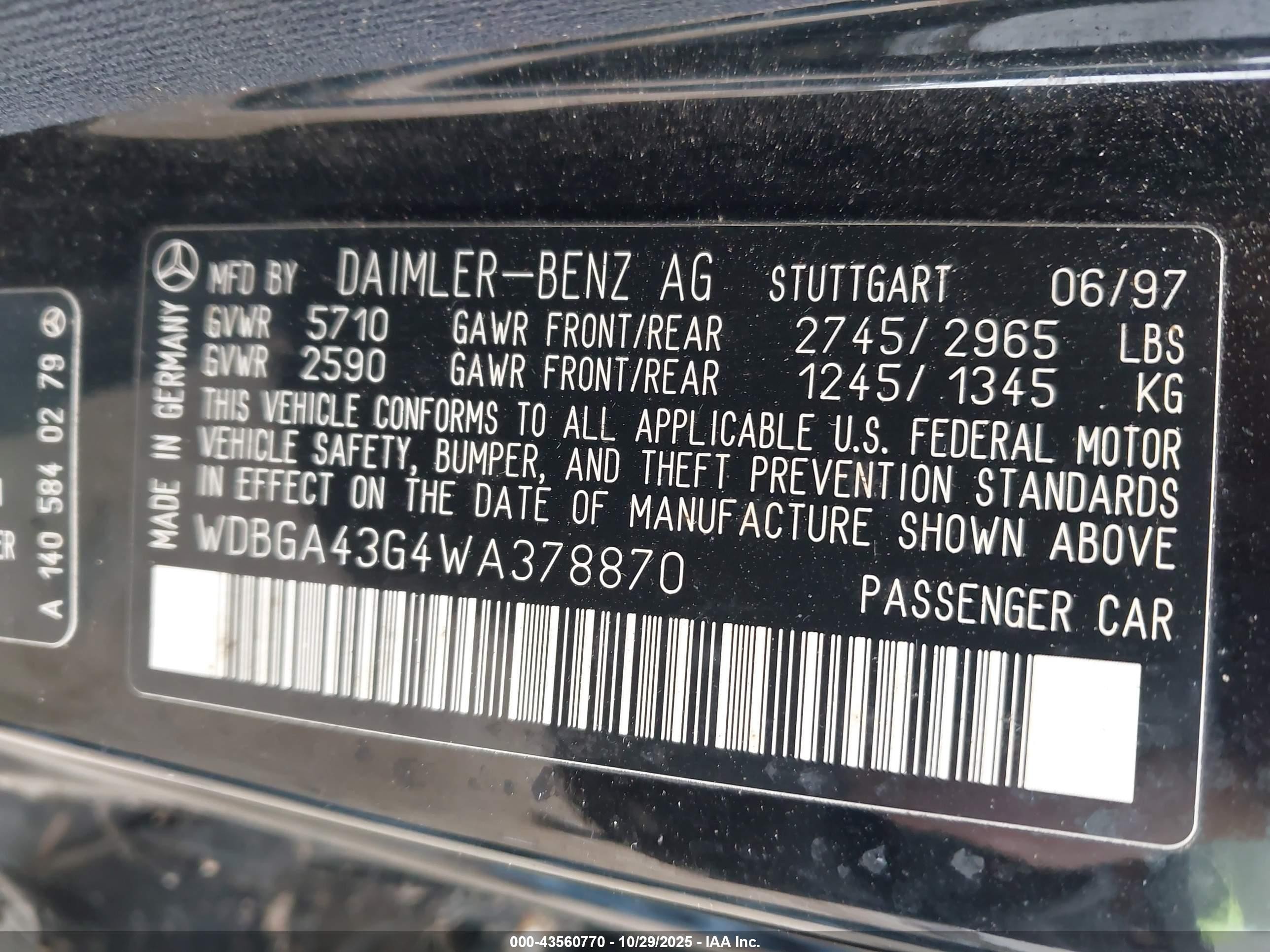 1998 Mercedes-benz S 420   Black vin: WDBGA43G4WA378870