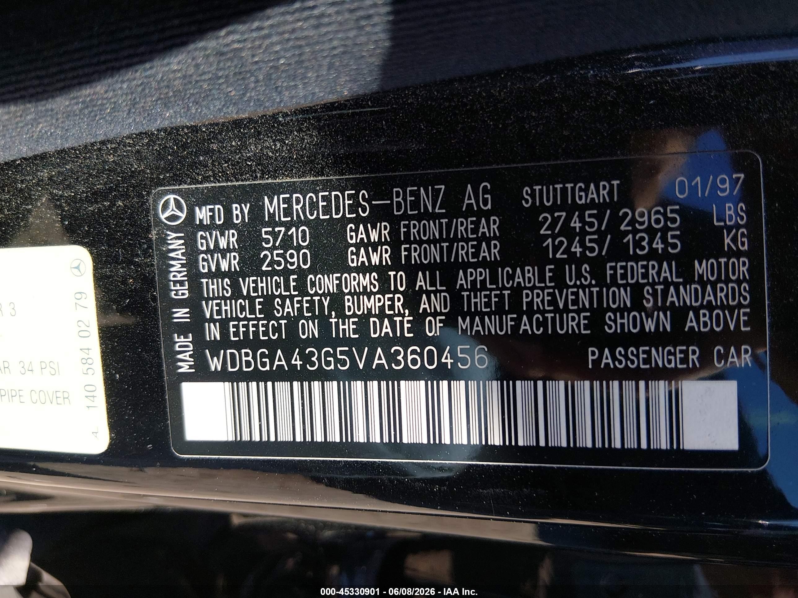 1997 Mercedes-benz S 420   Черный vin: WDBGA43G5VA360456
