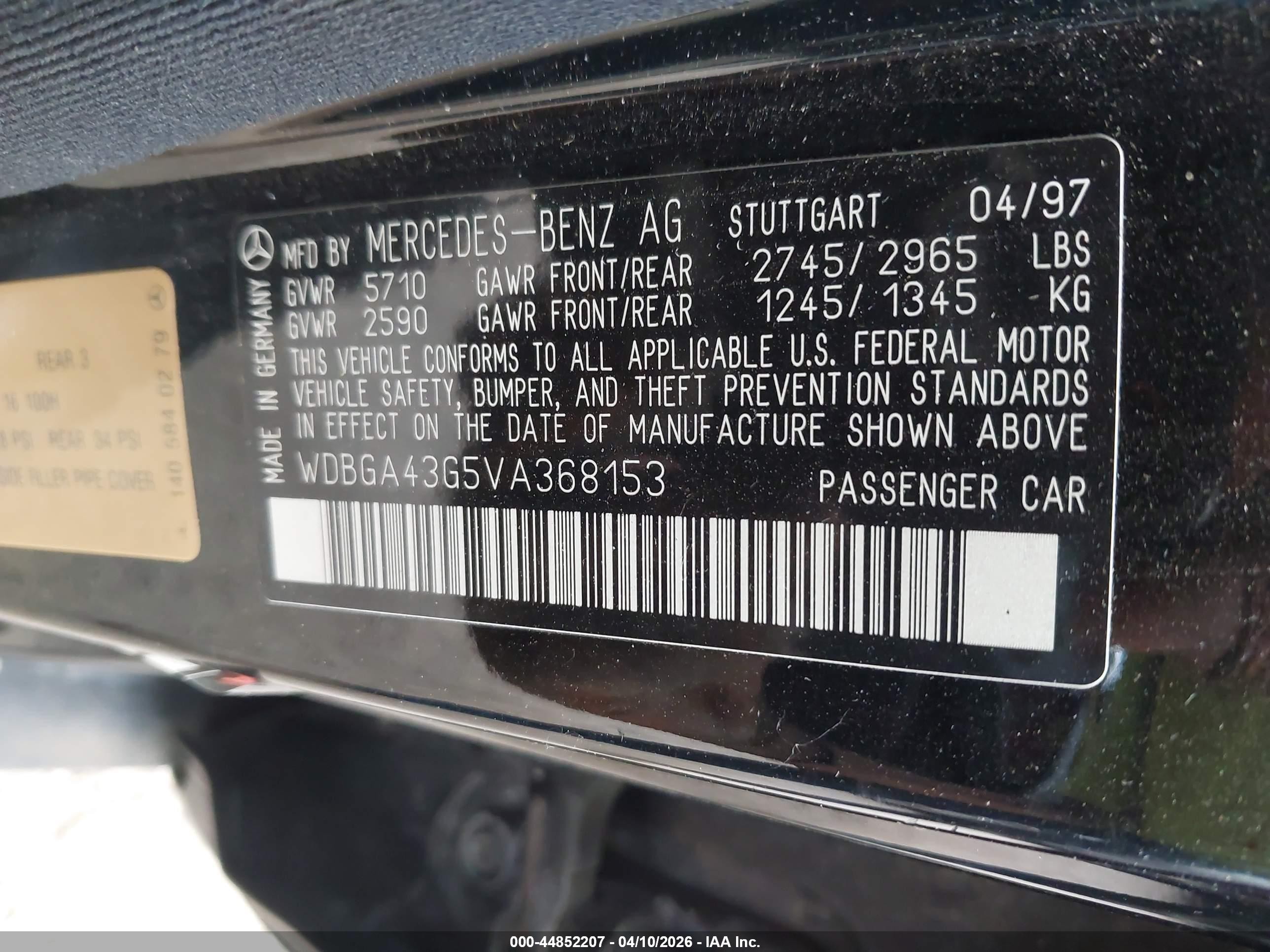 1997 Mercedes-benz S 420   Black vin: WDBGA43G5VA368153