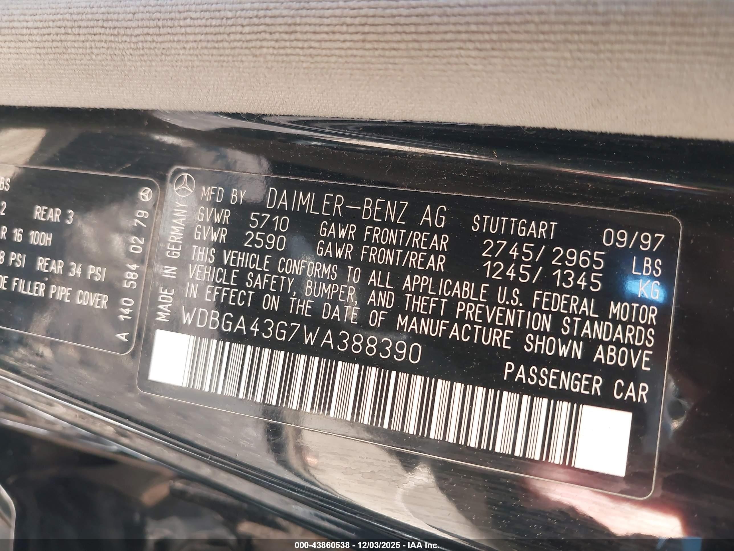 1998 Mercedes-benz S 420   Black vin: WDBGA43G7WA388390