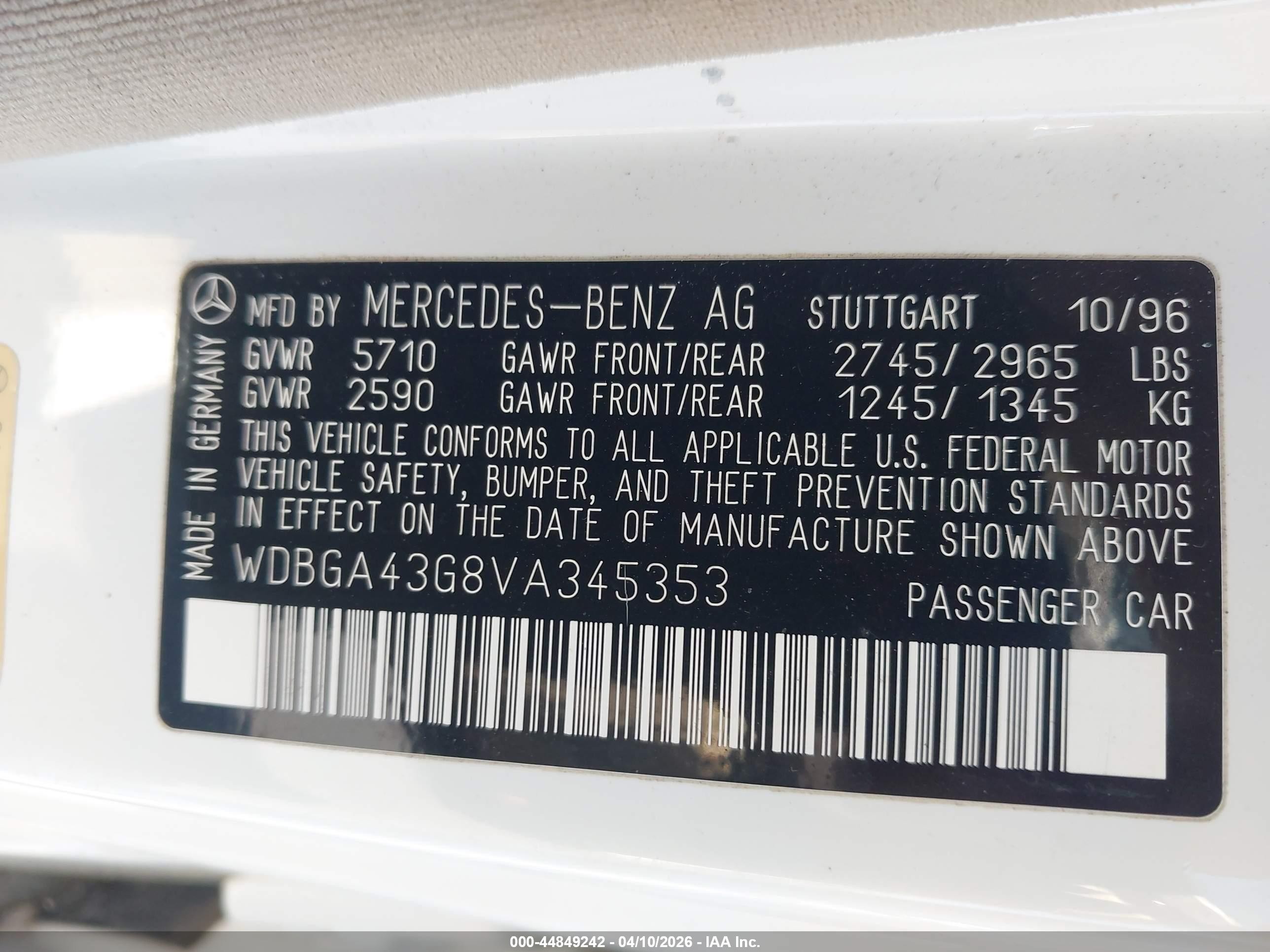 1997 Mercedes-benz S 420   White vin: WDBGA43G8VA345353