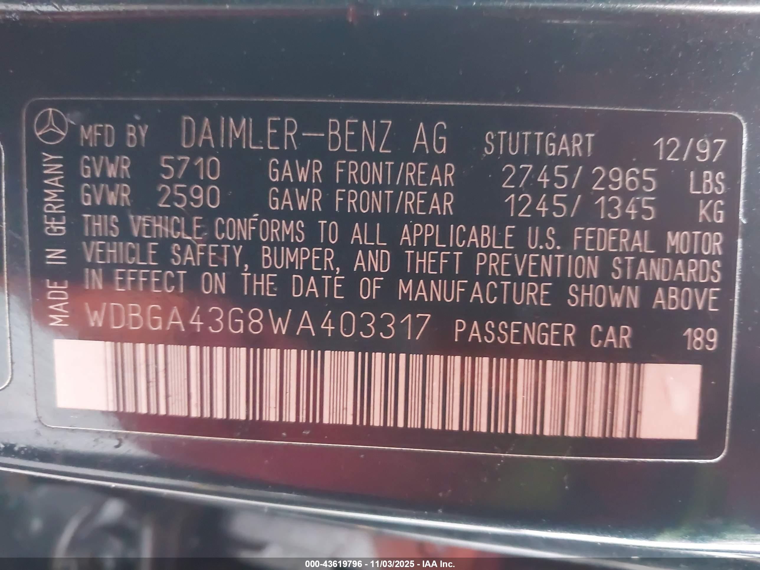 1998 Mercedes-benz S 420   Gray vin: WDBGA43G8WA403317