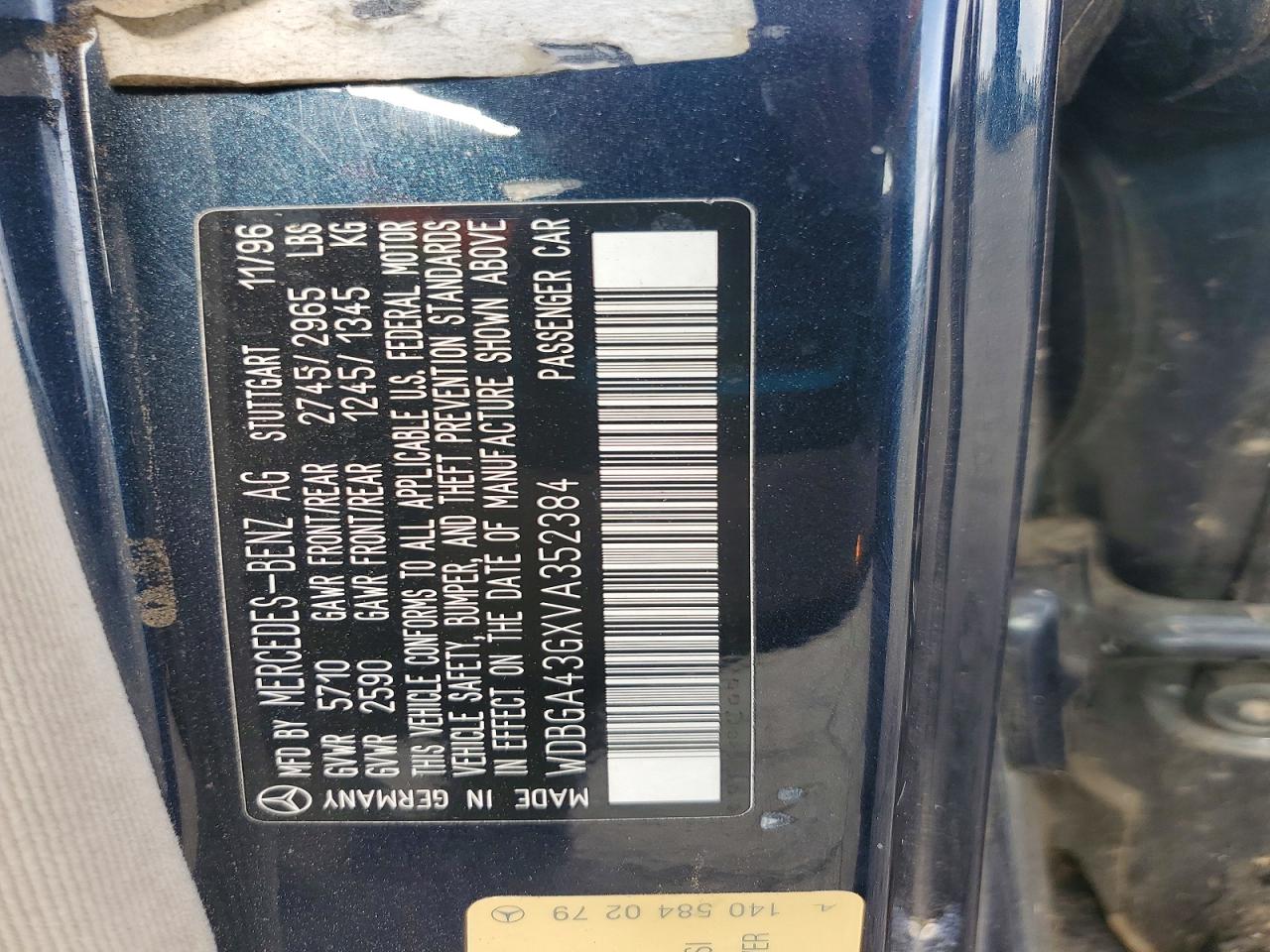1997 Mercedes-benz S 420 Blue vin: WDBGA43GXVA352384