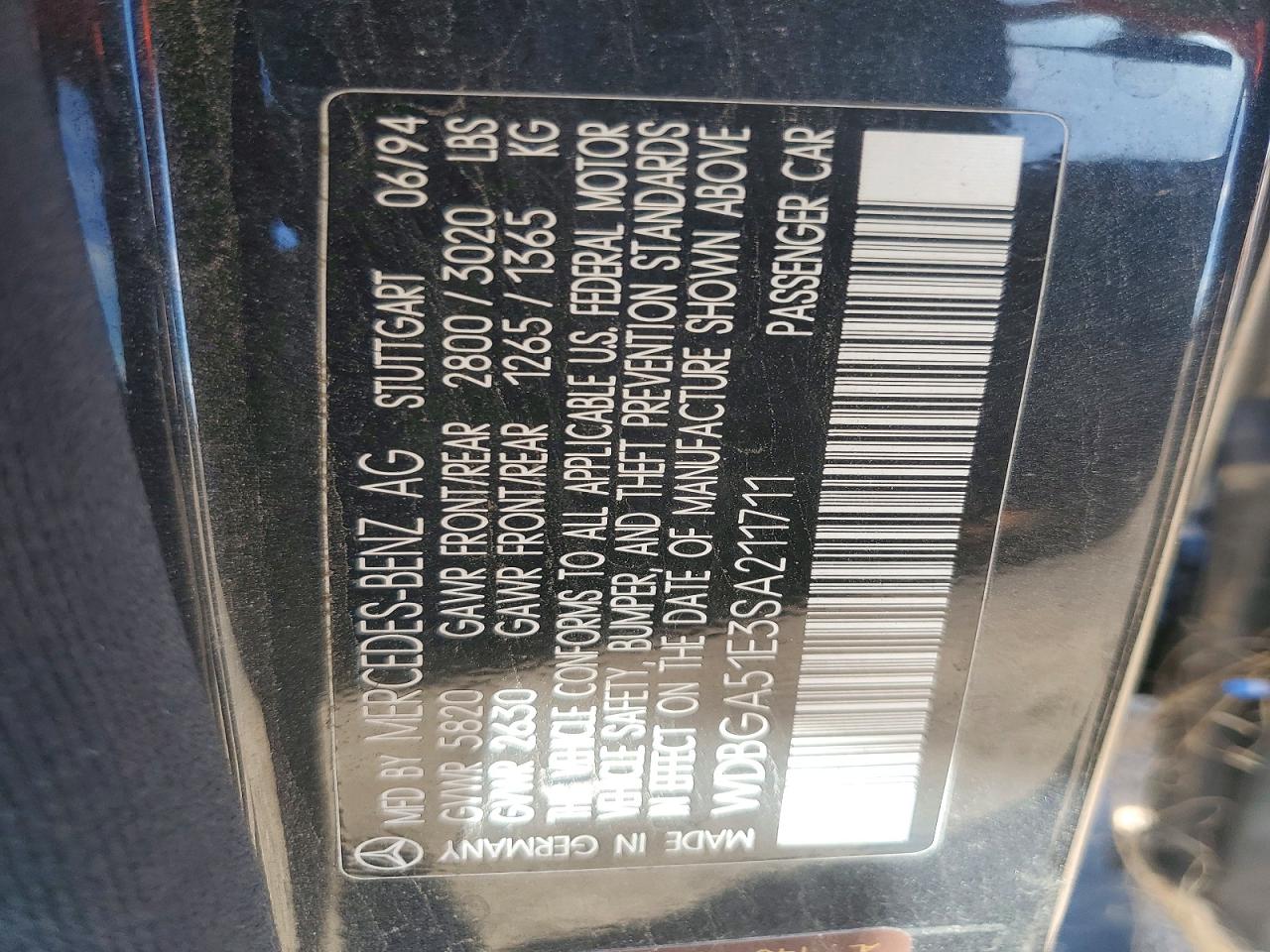 1995 Mercedes-benz S 500 Charcoal vin: WDBGA51E3SA211711