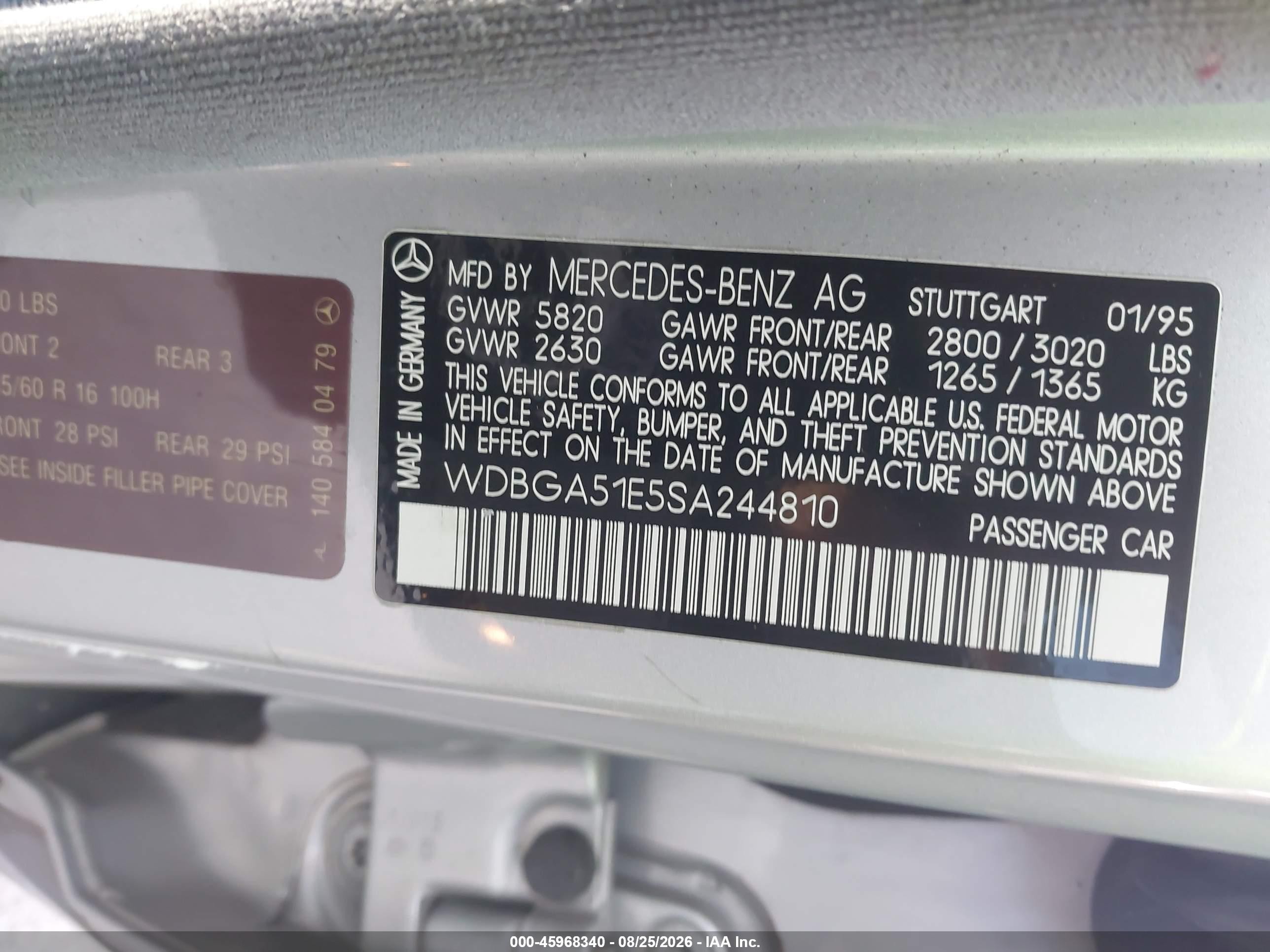 1995 Mercedes-benz S 500 Gray vin: WDBGA51E5SA244810