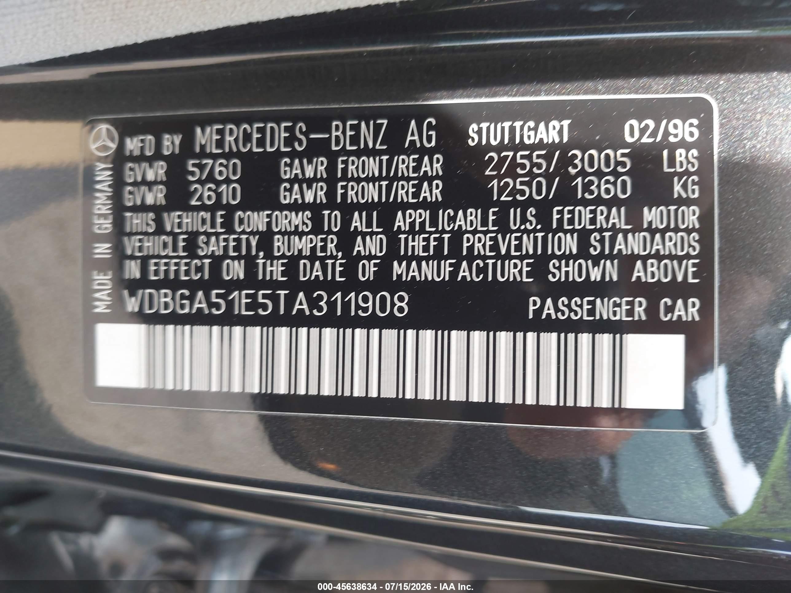 1996 Mercedes-benz S 500 Black vin: WDBGA51E5TA311908