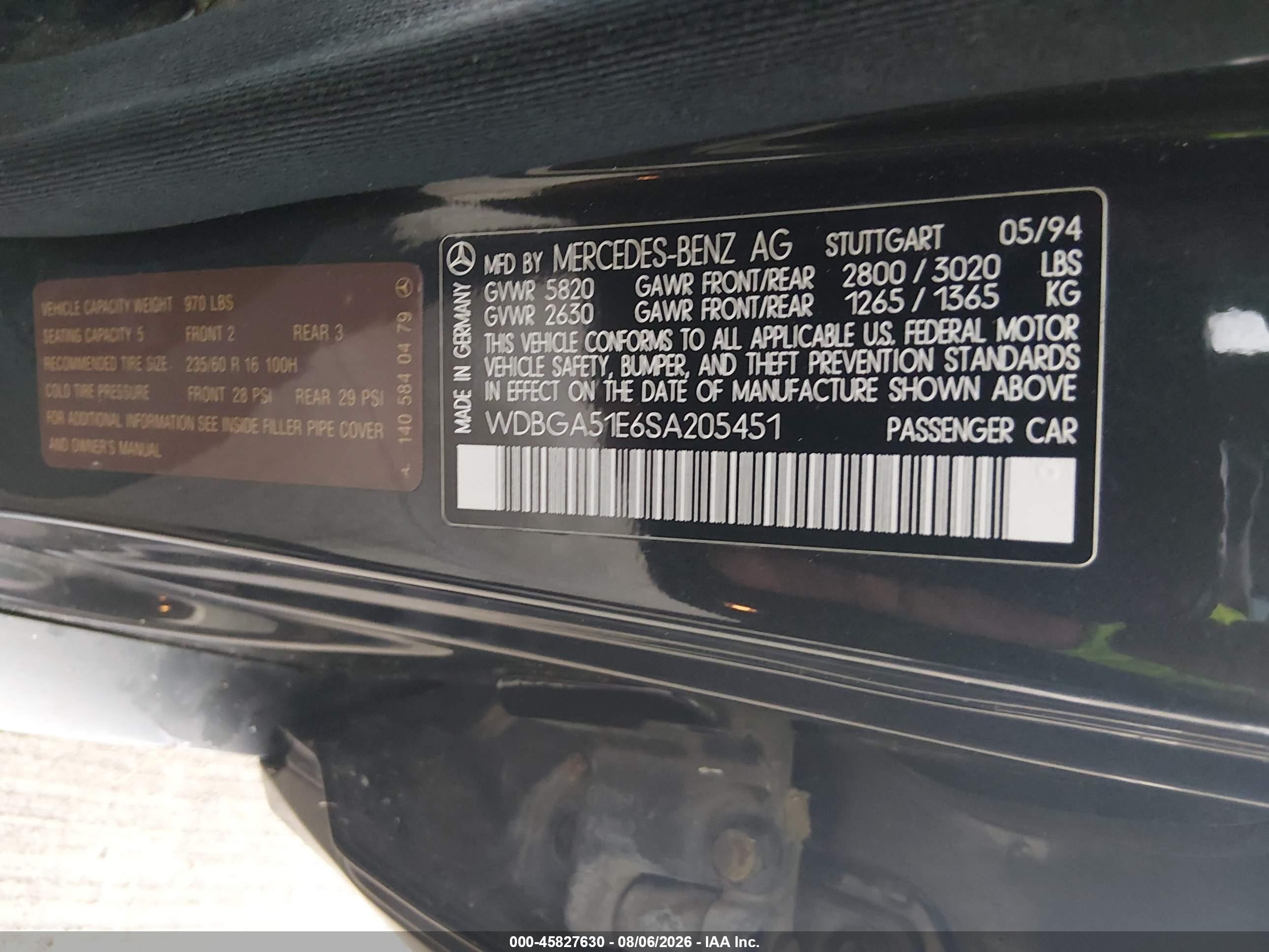 1995 Mercedes-benz S 500 Black vin: WDBGA51E6SA205451