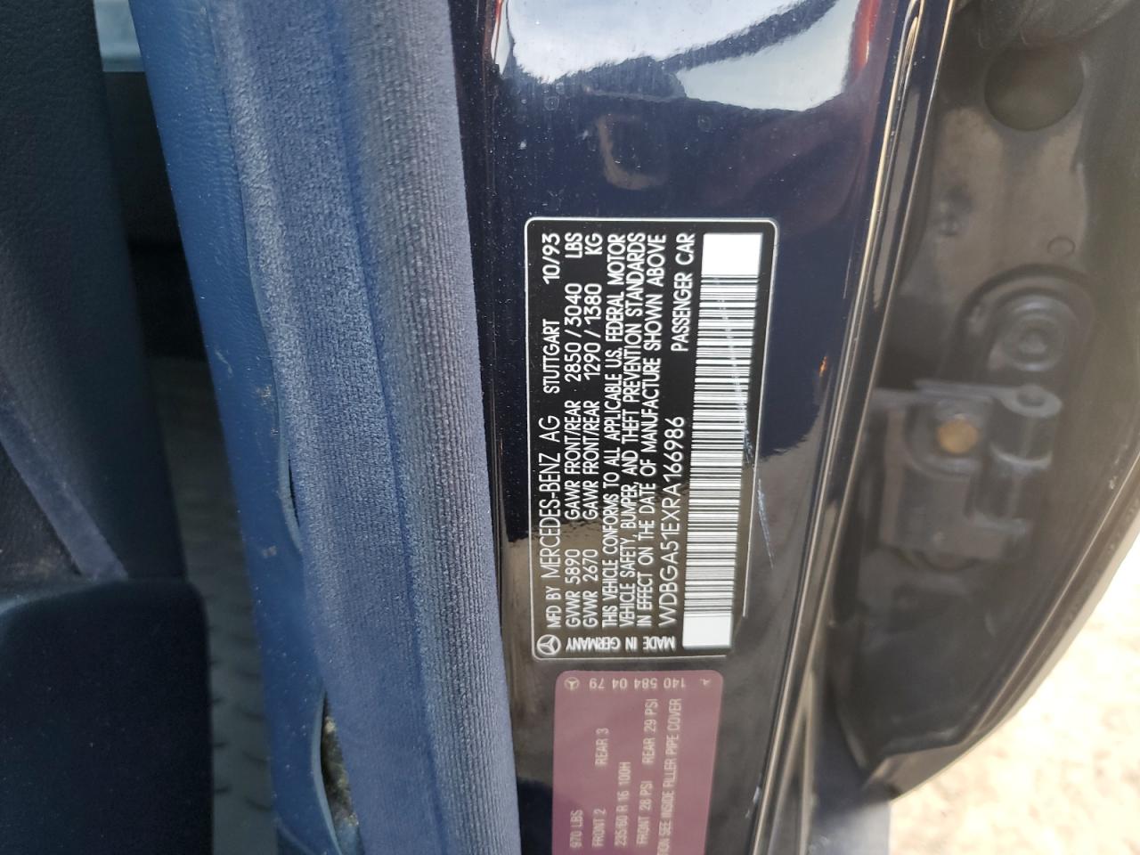 1994 Mercedes-benz S 500 Blue vin: WDBGA51EXRA166986