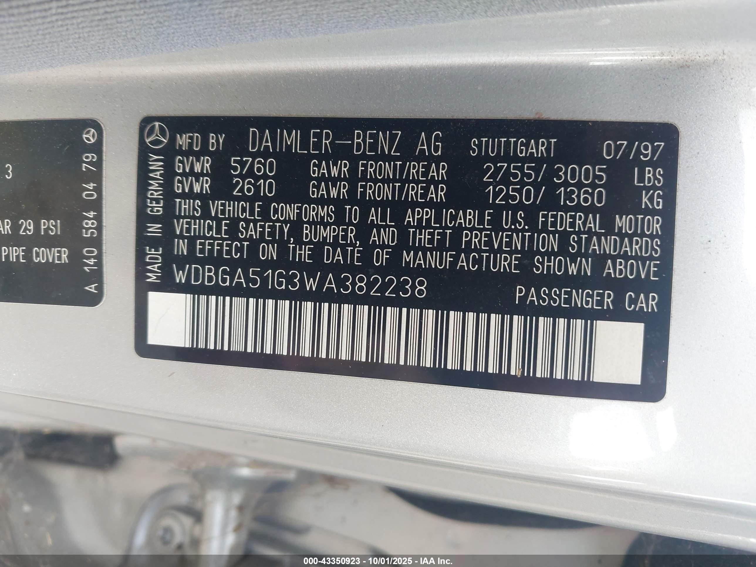 1998 Mercedes-benz S 500   Silver vin: WDBGA51G3WA382238