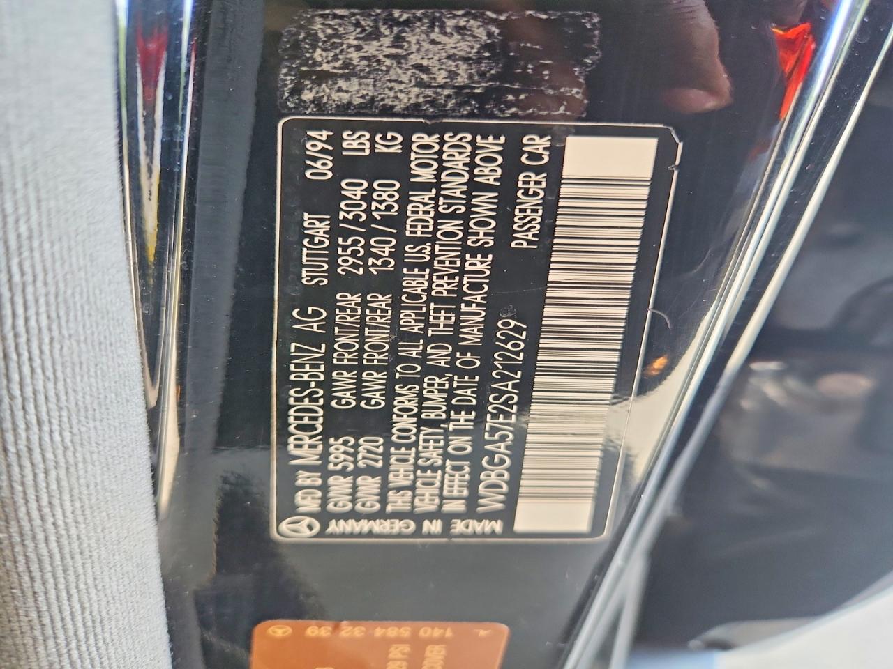 1995 Mercedes-benz S 600 Черный vin: WDBGA57E2SA212629