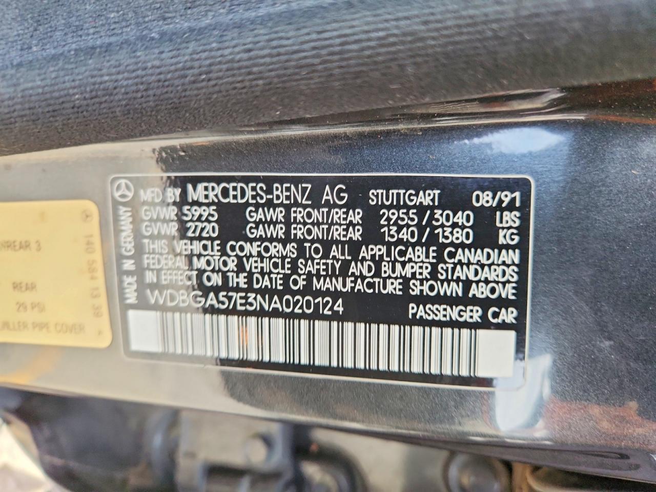 1992 Mercedes-benz 600 Sel Charcoal vin: WDBGA57E3NA020124