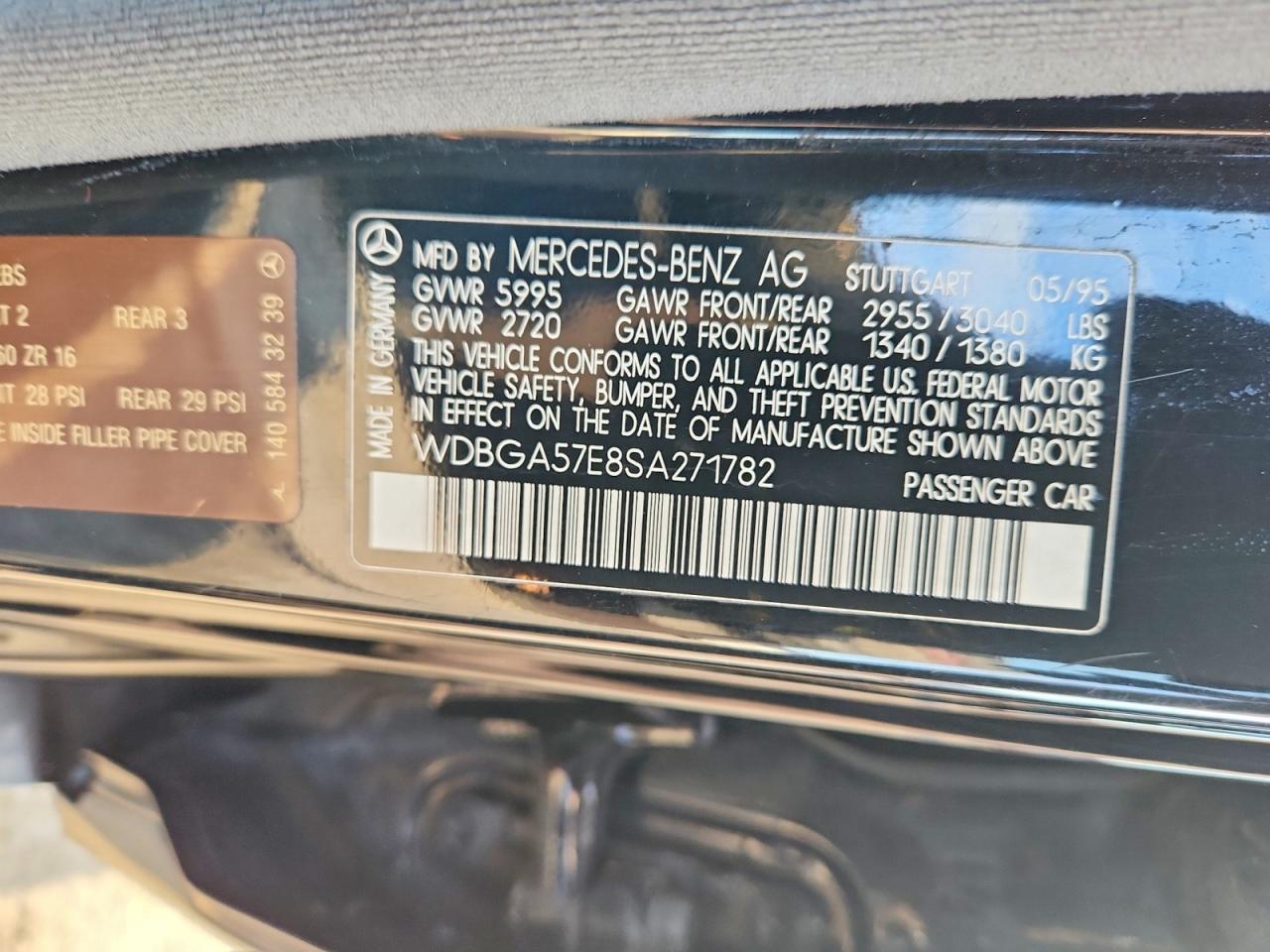 1995 Mercedes-benz S 600 Black vin: WDBGA57E8SA271782