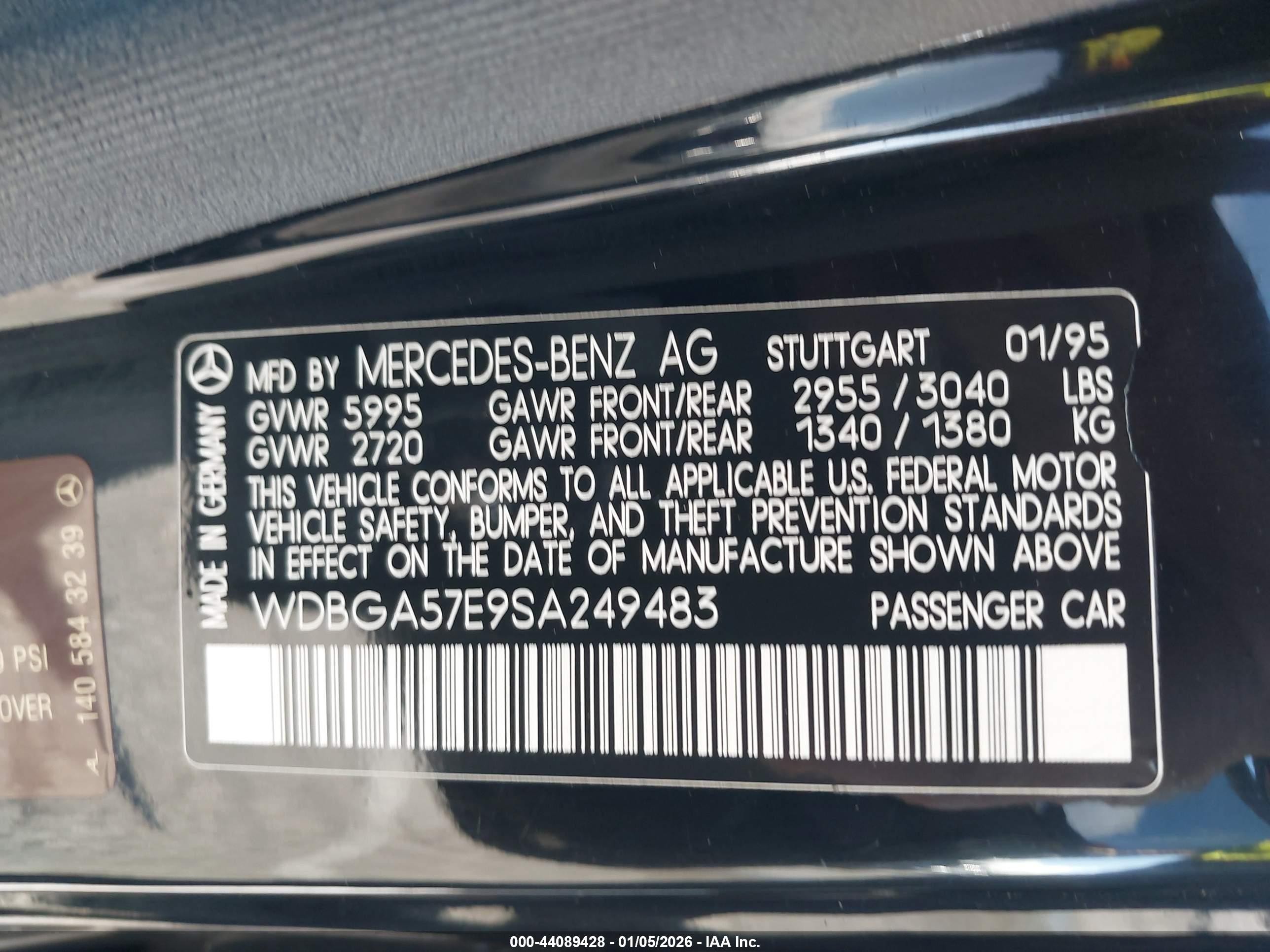 1995 Mercedes-benz S 600 Black vin: WDBGA57E9SA24983 