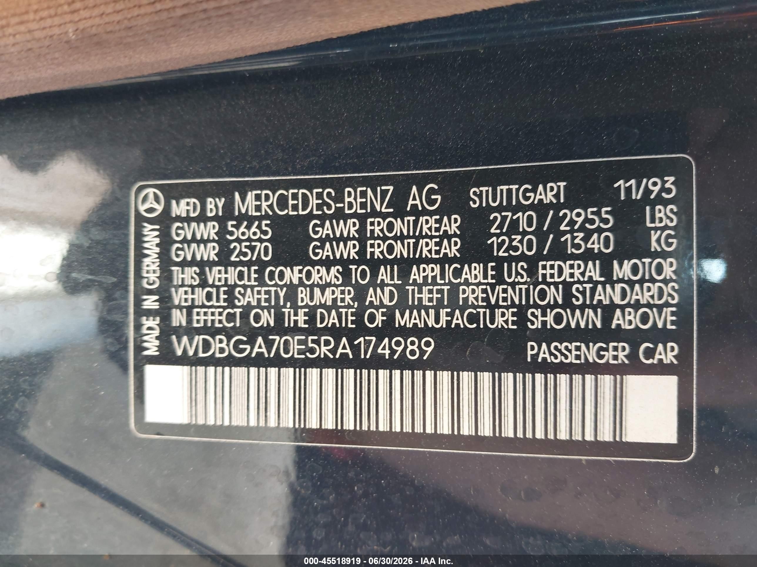 1994 Mercedes-benz S 500 Dark Blue vin: WDBGA70E5RA174989
