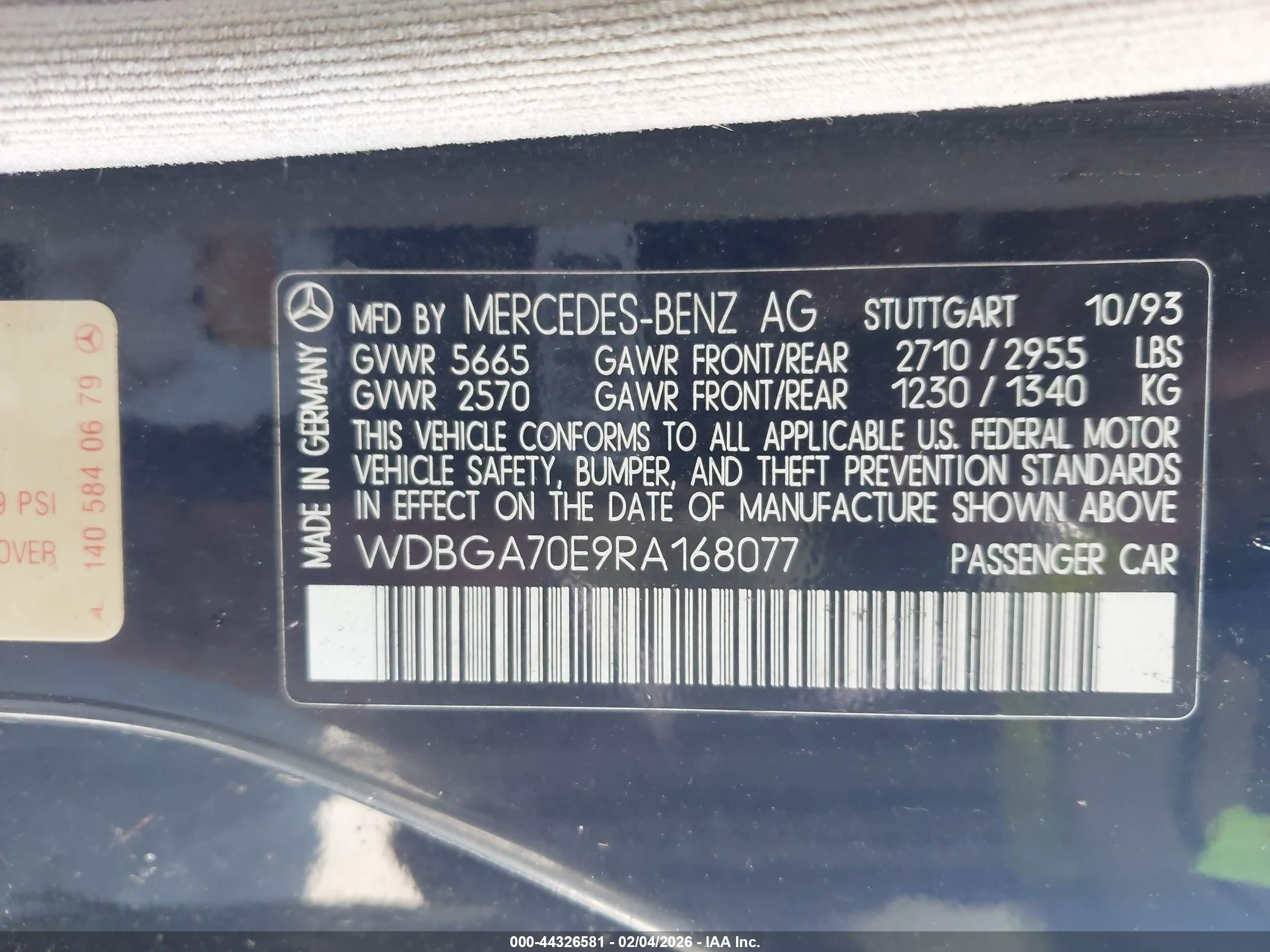 1994 Mercedes-benz S 500 Black vin: WDBGA70E9RA168077