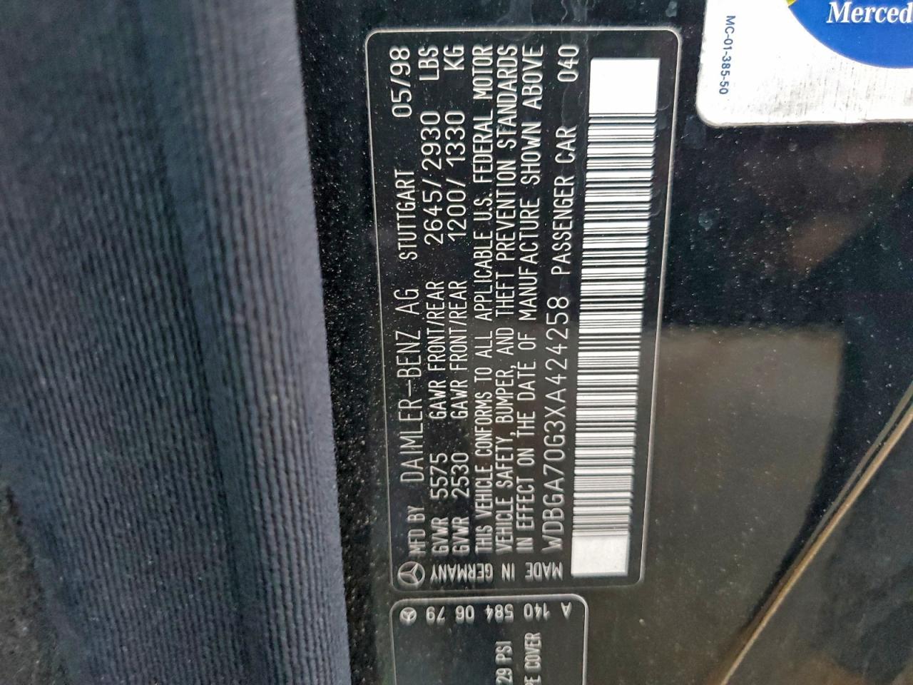 1999 Mercedes-benz Cl 500 Black vin: WDBGA70G3XA424258