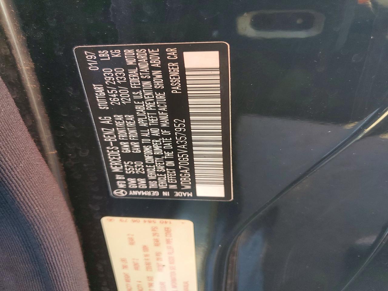 1997 Mercedes-benz S 500 Черный vin: WDBGA70G5VA357952