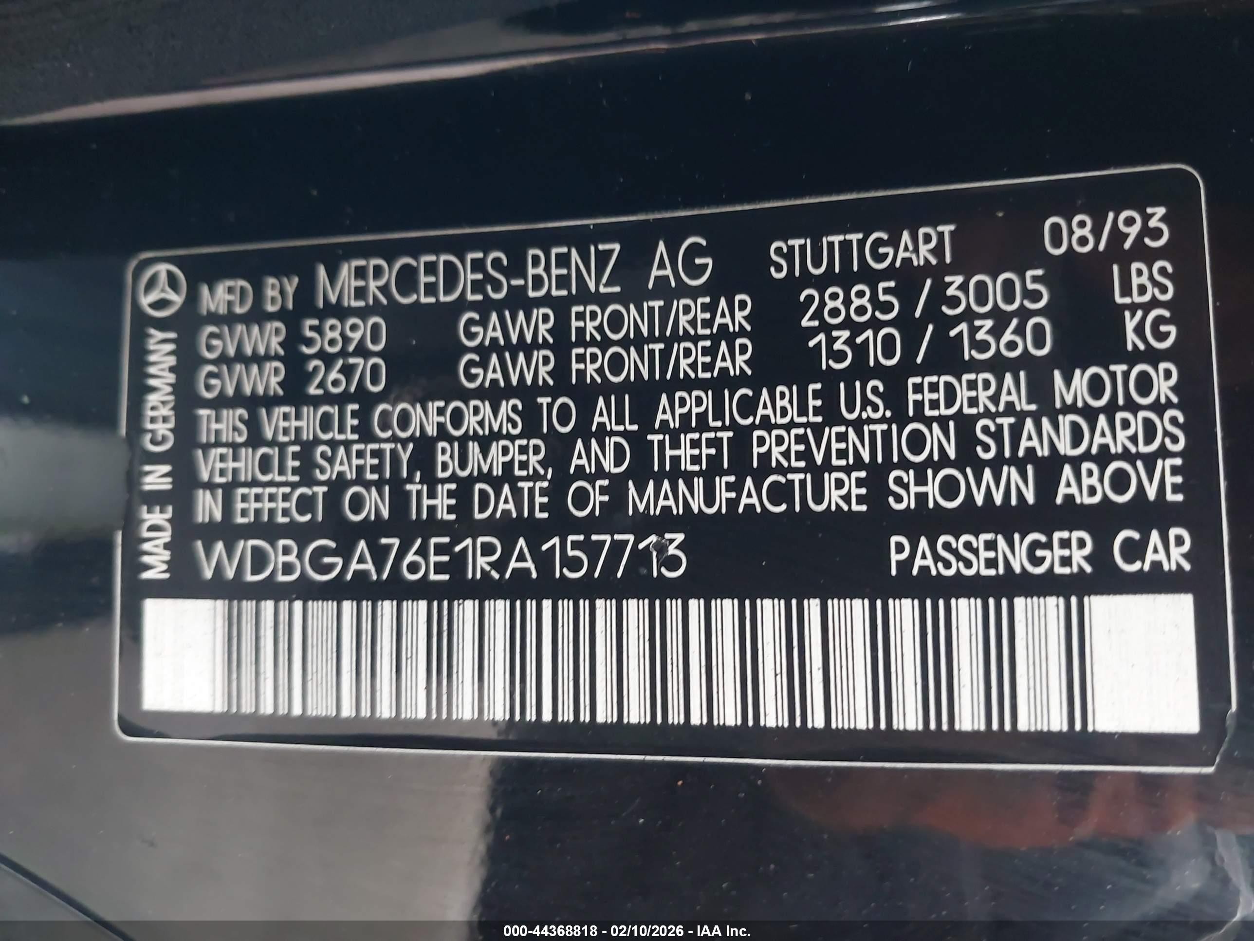 1994 Mercedes-benz S 600 Black vin: WDBGA76E1RA157713