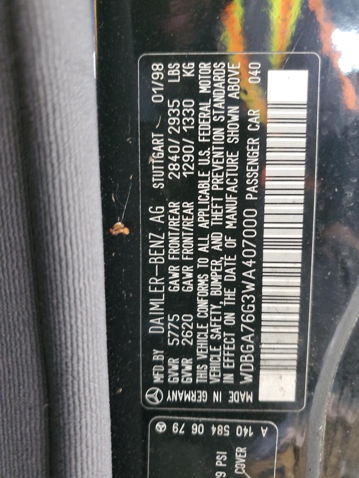 1998 Mercedes-benz Cl 600 Black vin: WDBGA76G3WA407000
