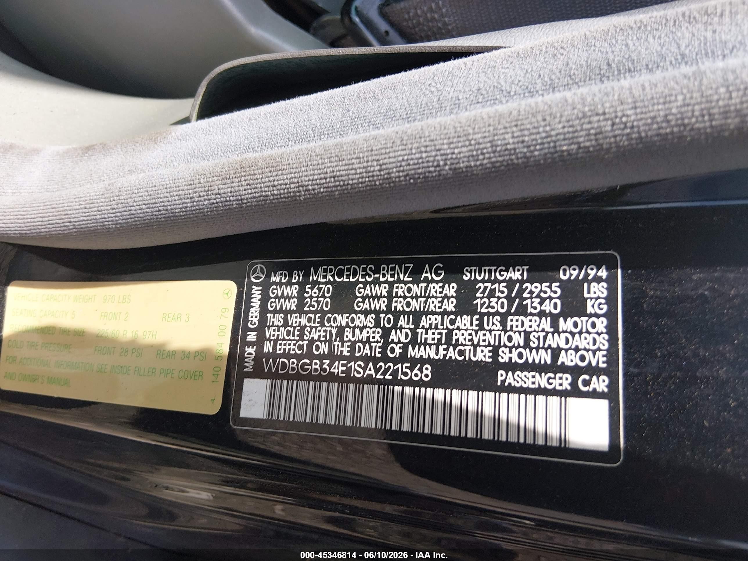 1995 Mercedes-benz S 350d Black vin: WDBGB34E1SA221568