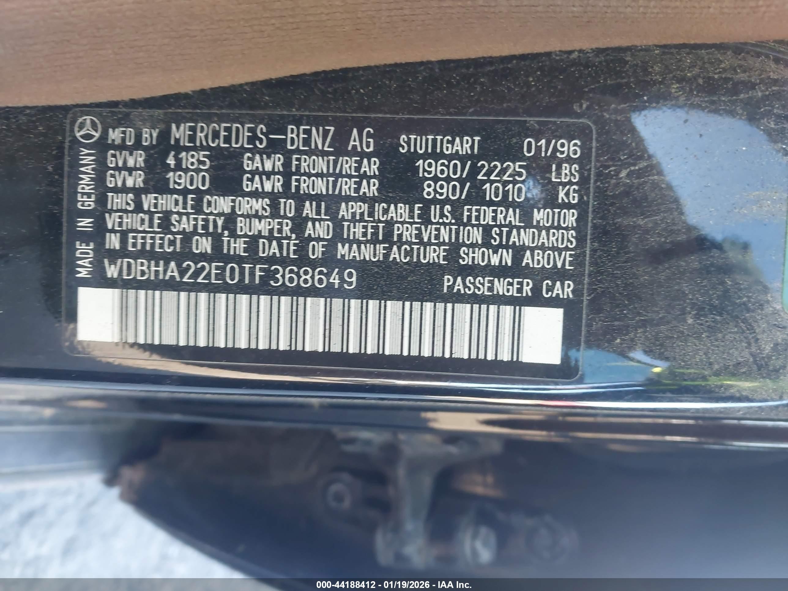 1996 Mercedes-benz C 220 Black vin: WDBHA22E0TF368649