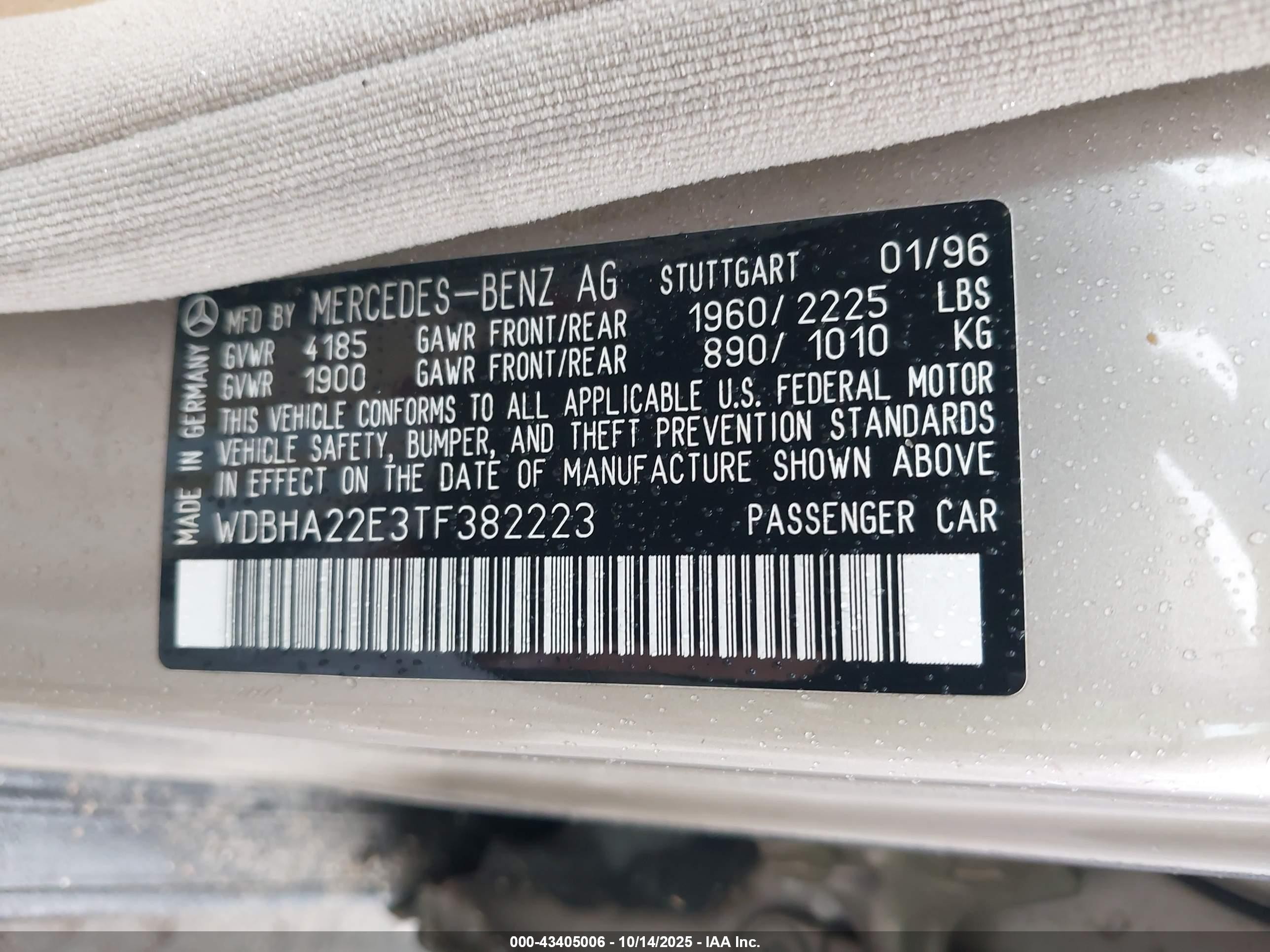 1996 Mercedes-benz C 220 Gold vin: WDBHA22E3TF382223