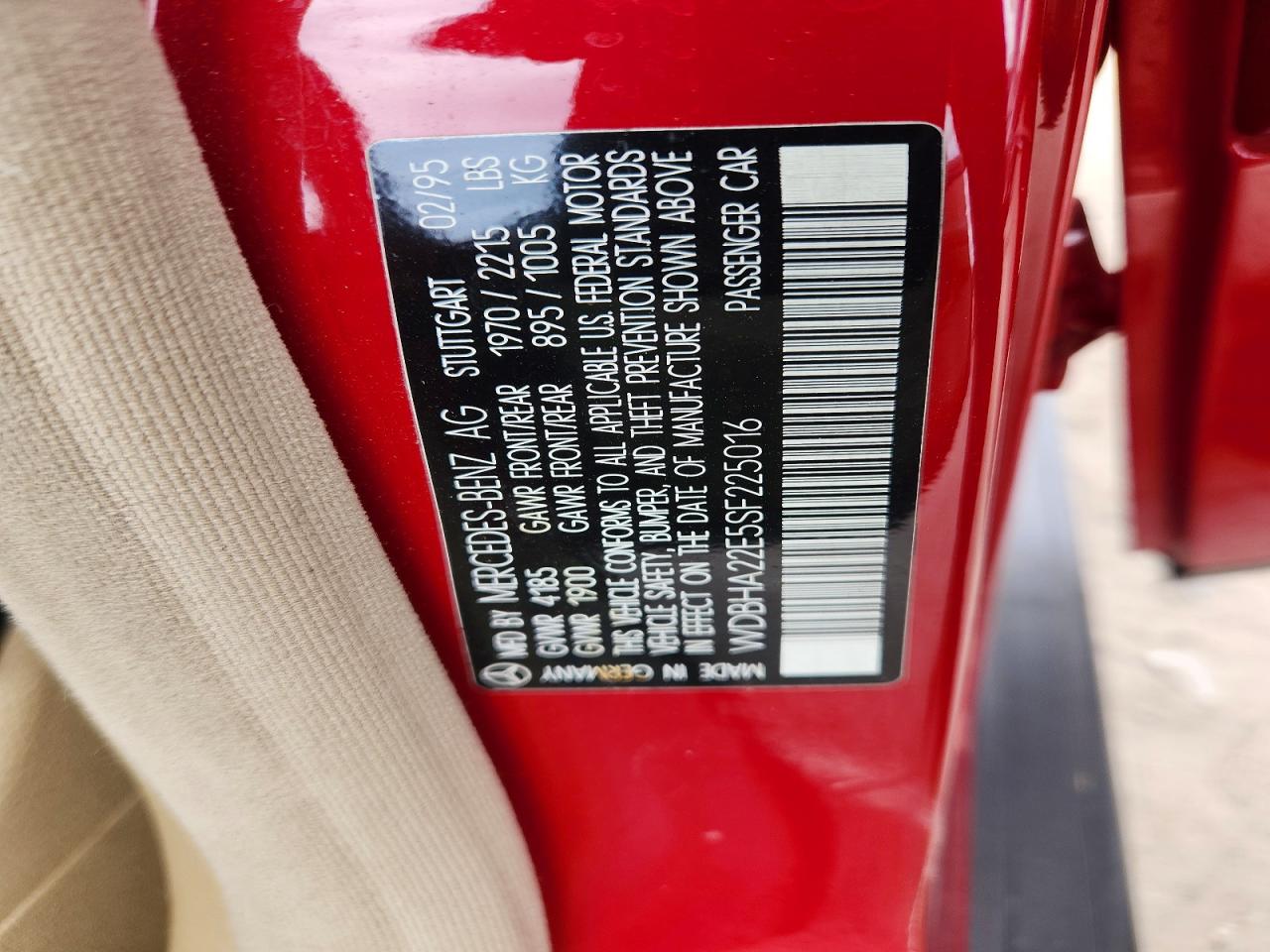1995 Mercedes-benz C 220 Red vin: WDBHA22E5SF225016