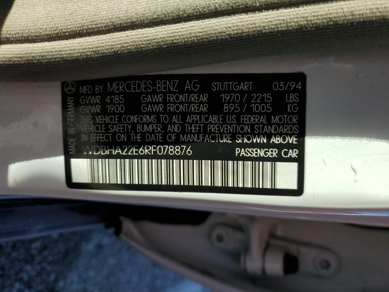 1994 Mercedes-benz C 220 White vin: WDBHA22E6RF078876