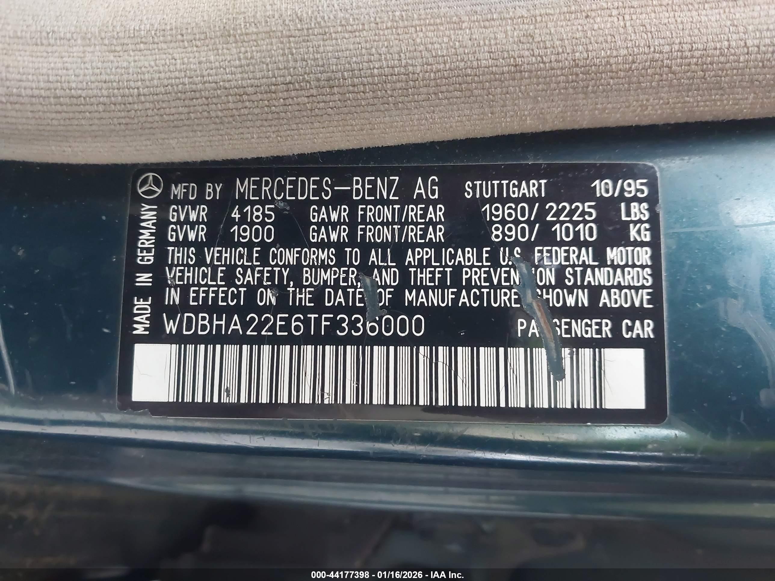 1996 Mercedes-benz C 220 Green vin: WDBHA22E6TF336000