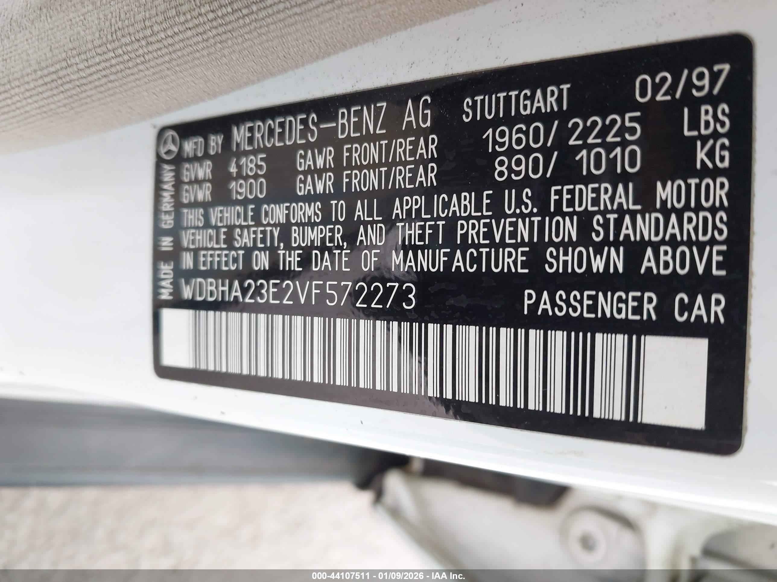 1997 Mercedes-benz C 230   Белый vin: WDBHA23E2VF572273