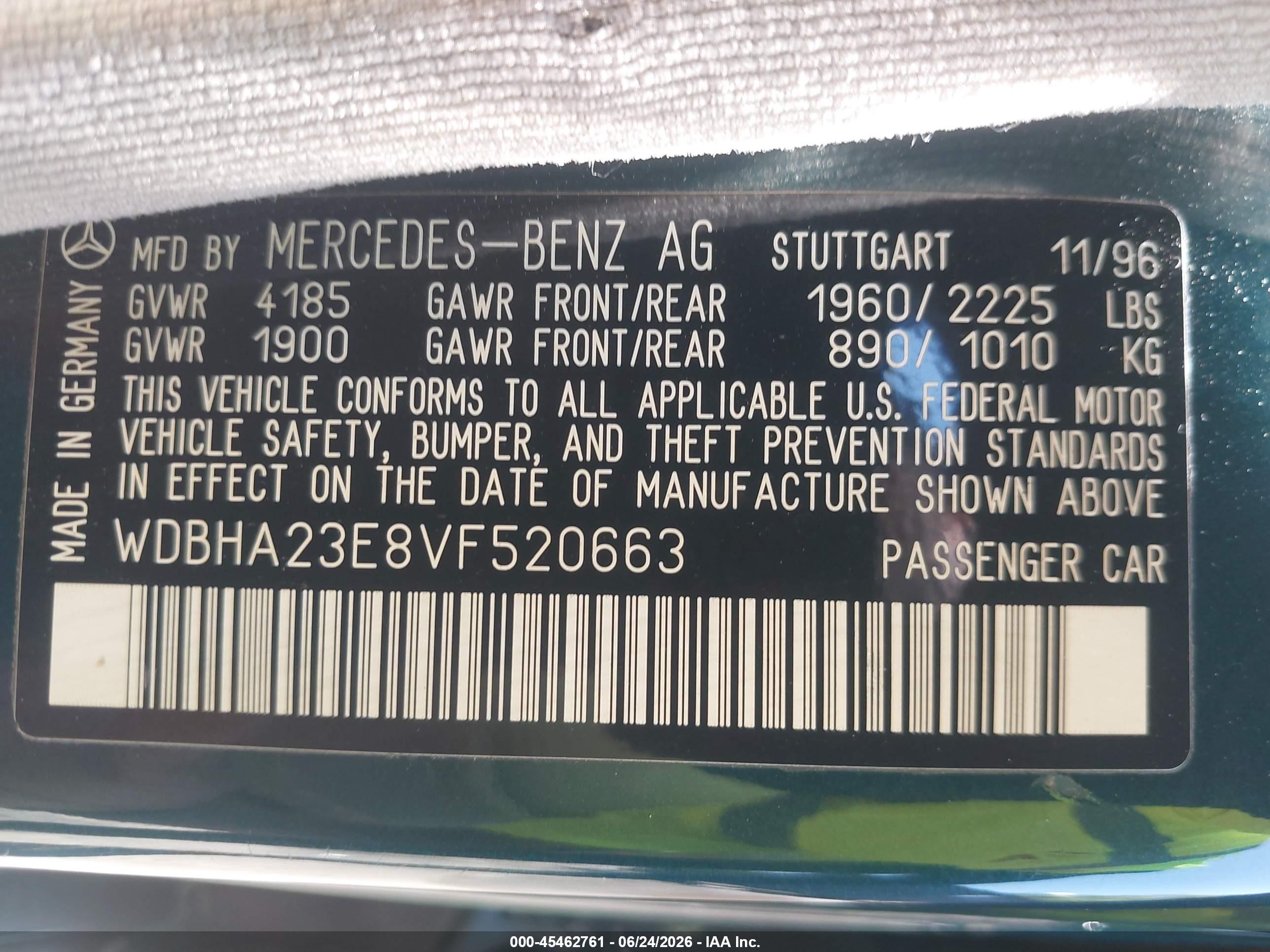 1997 Mercedes-benz C 230   Green vin: WDBHA23E8VF520663