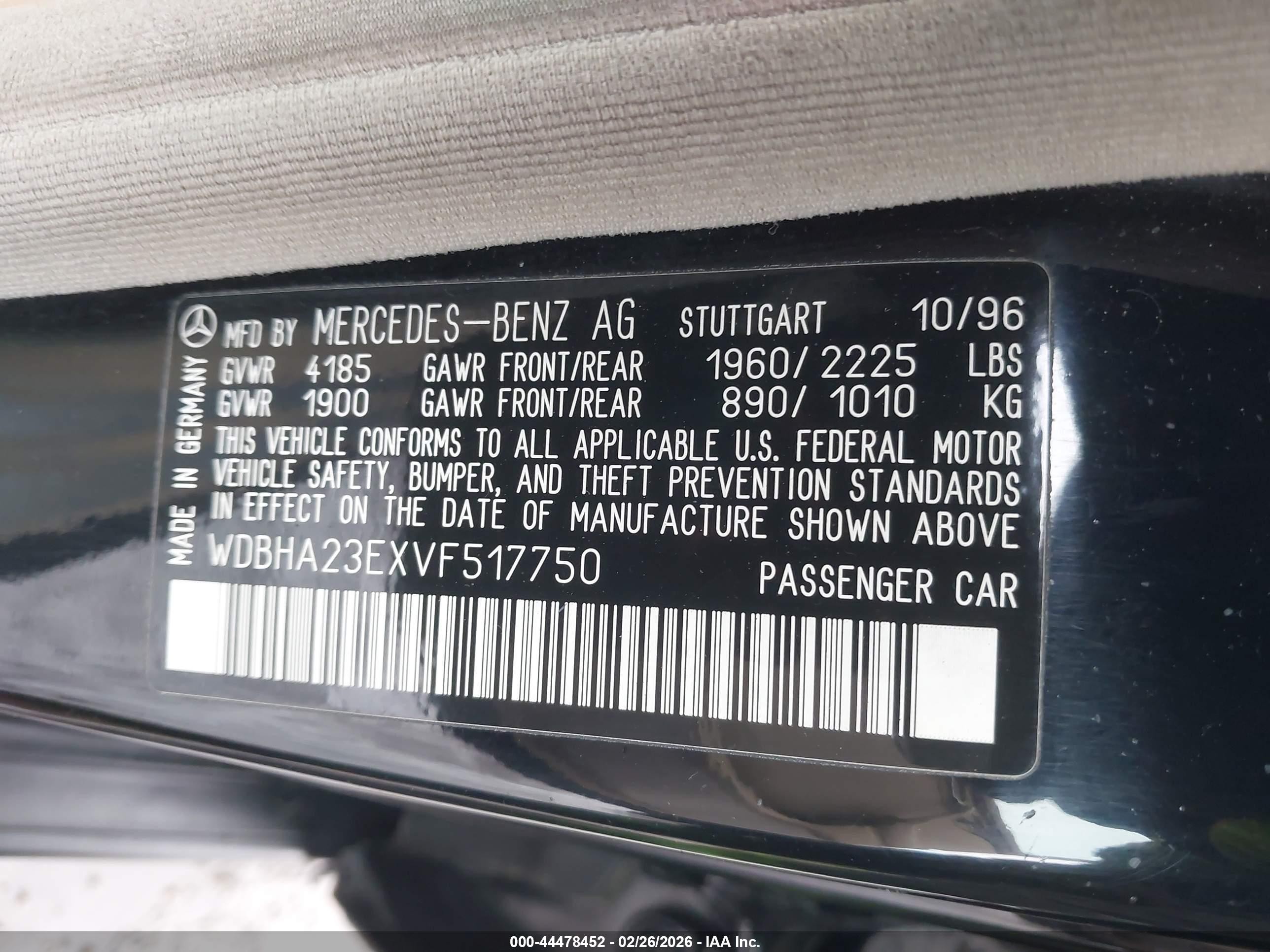 1997 Mercedes-benz C 230   Black vin: WDBHA23EXVF517750