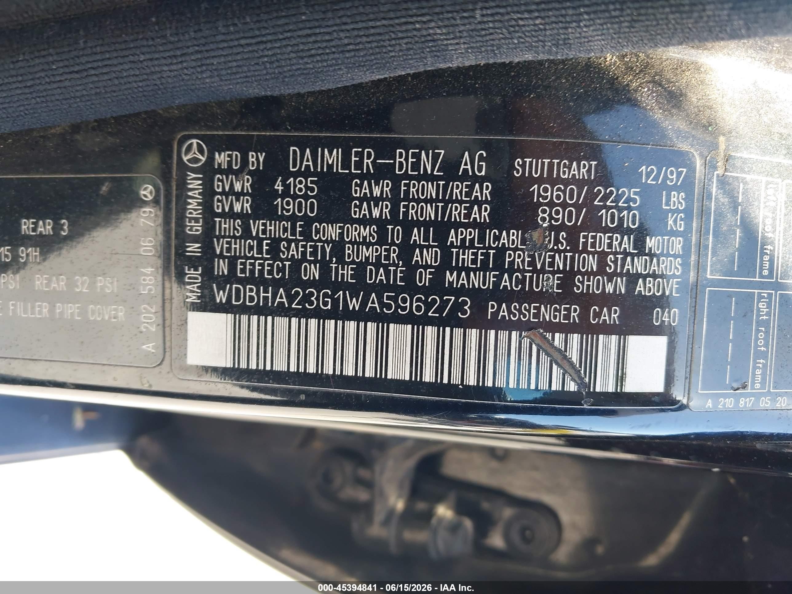 1998 Mercedes-benz C 230   Black vin: WDBHA23G1WA596273