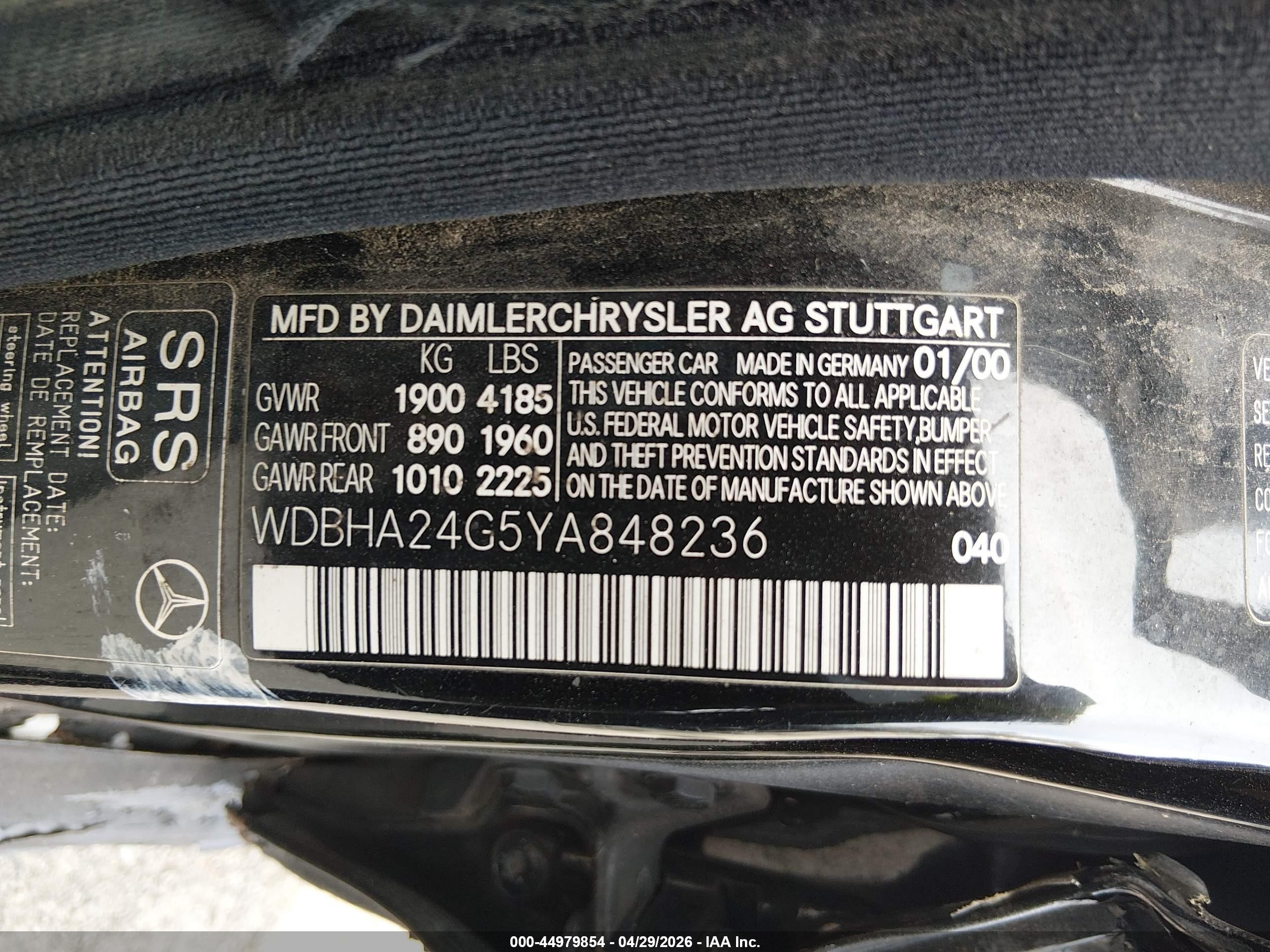 2000 Mercedes-benz C 230 Kompressor Black vin: WDBHA24G5YA848236